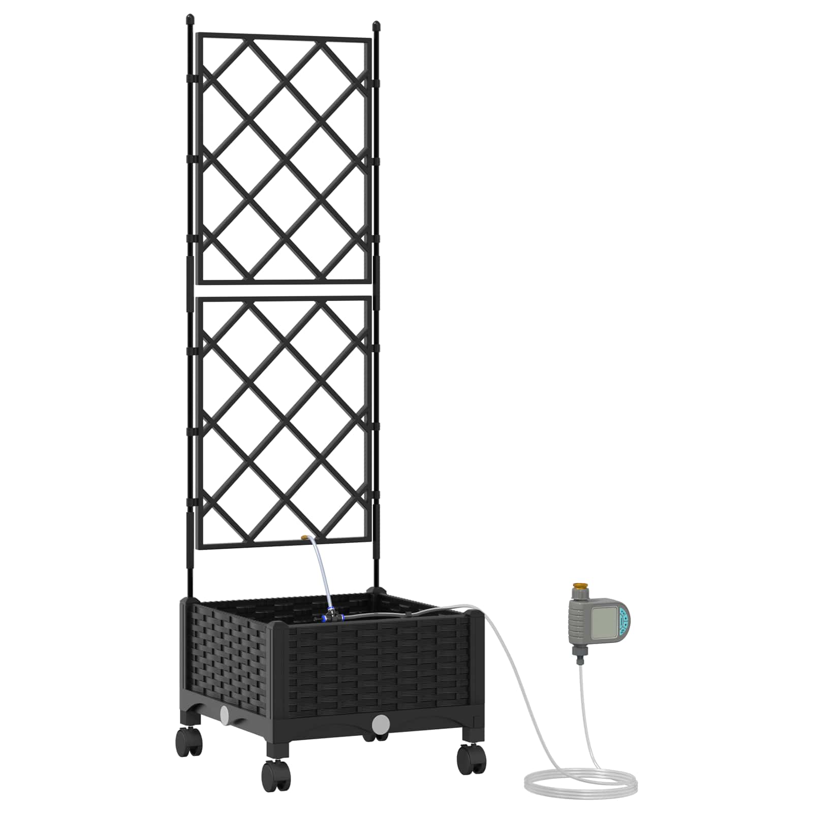Vrtni planter s navodnjavanjem i kotačima Crna 40 x 40 x 132 cm