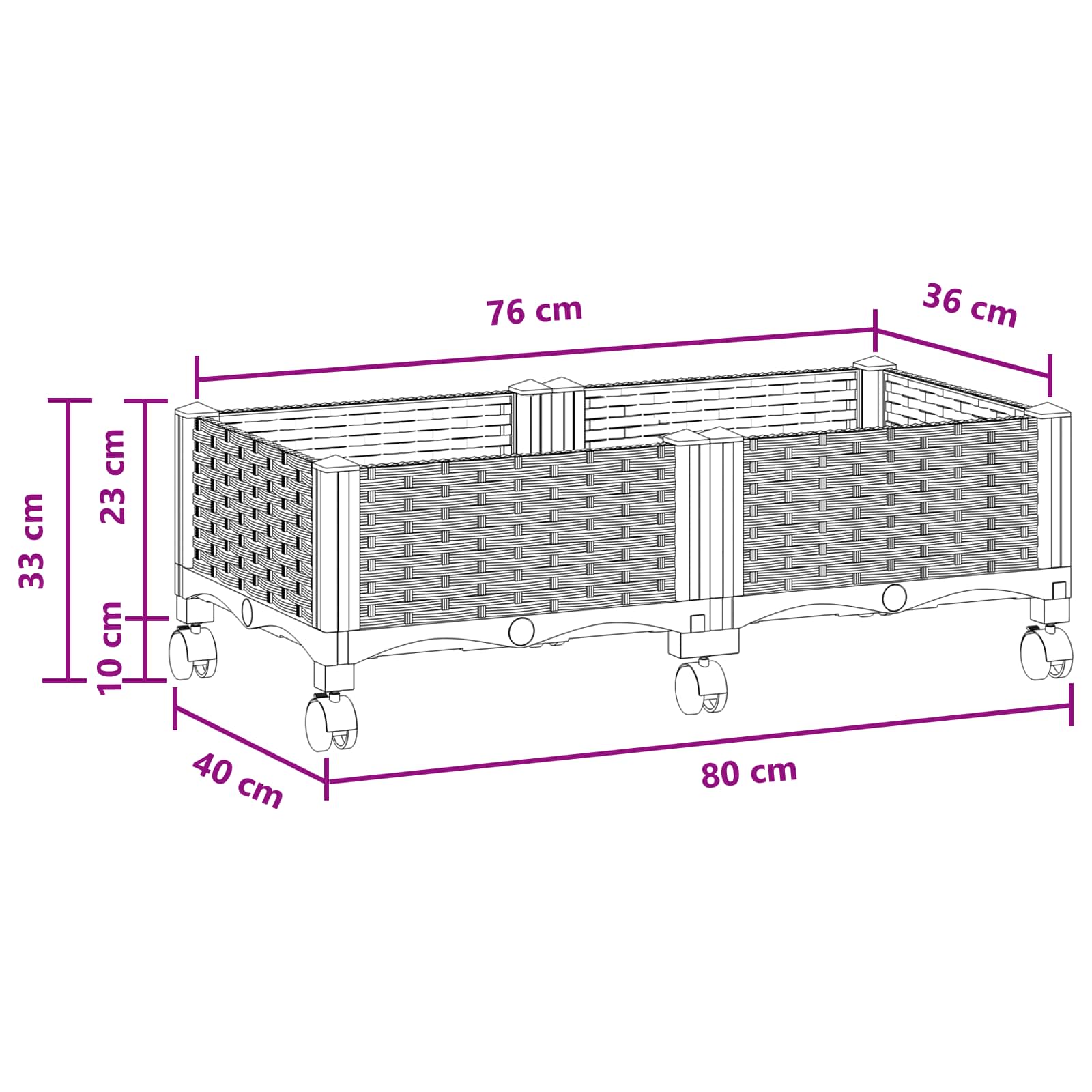 Vrtni saksija s kotačima Smeđa 80 x 40 x 29 cm PP