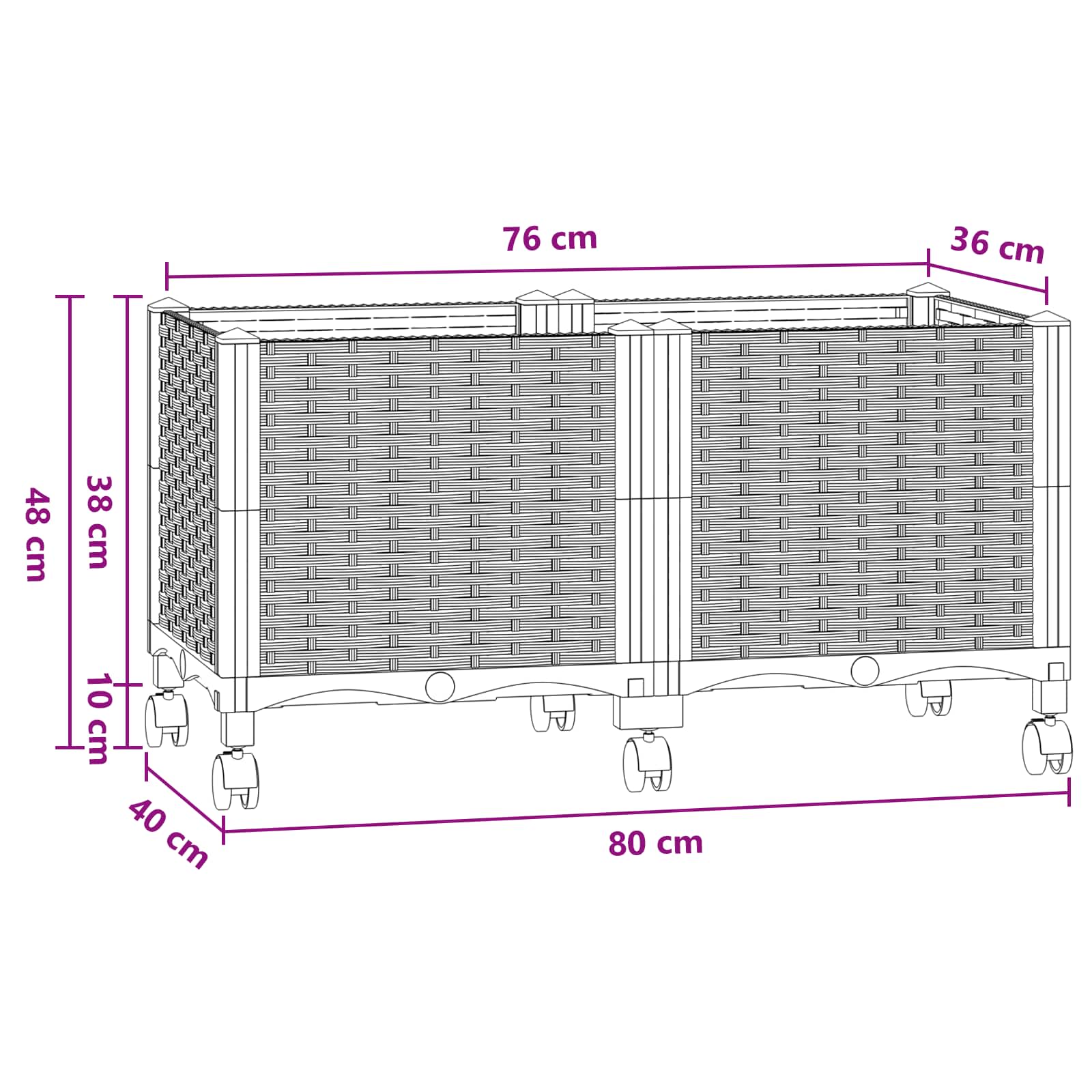 Vrtni saksija s kotačima Plavo Sivo 80 x 40 x 48 cm PP