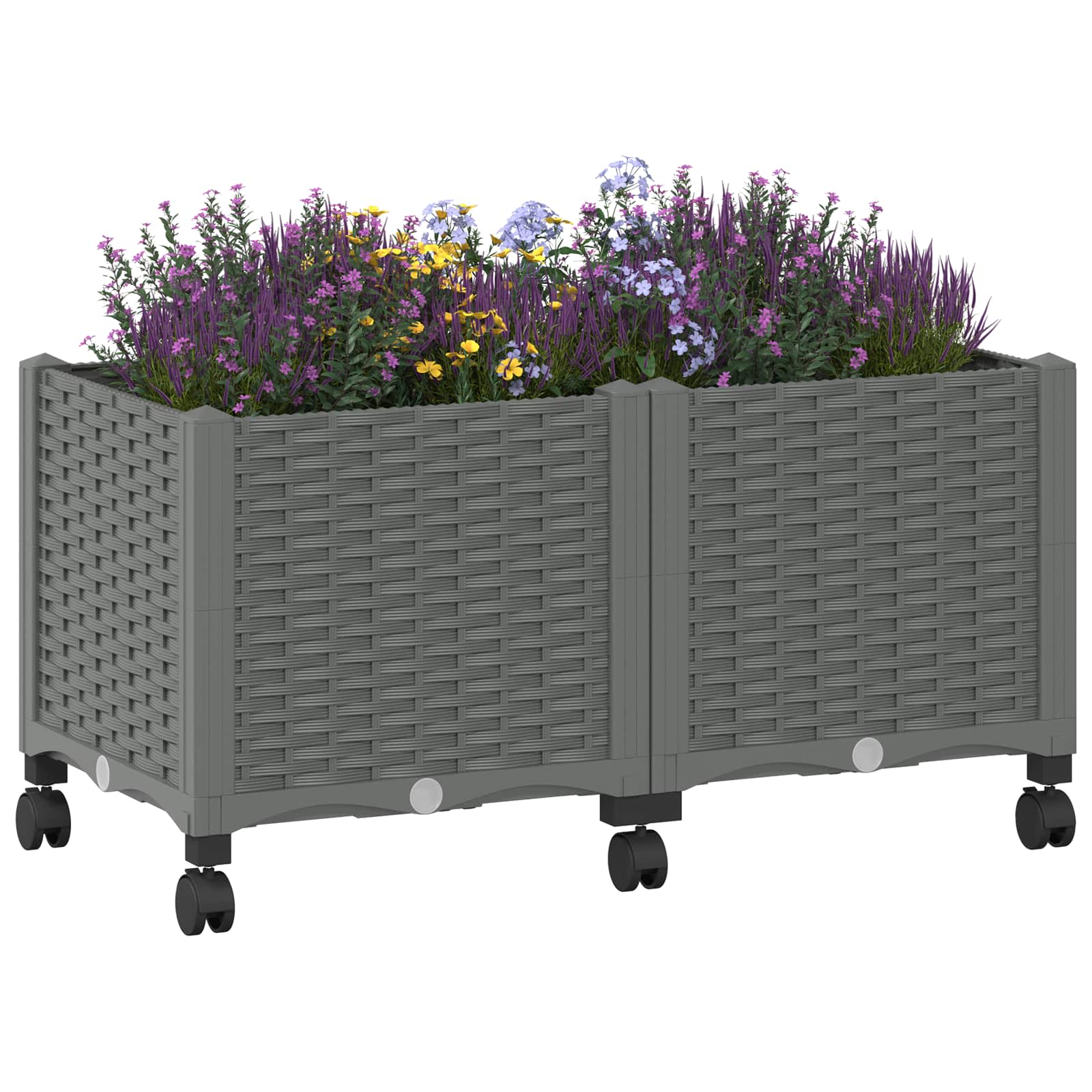Vrtni saksija s kotačima Svjetlosiva 80 x 40 x 48 cm PP