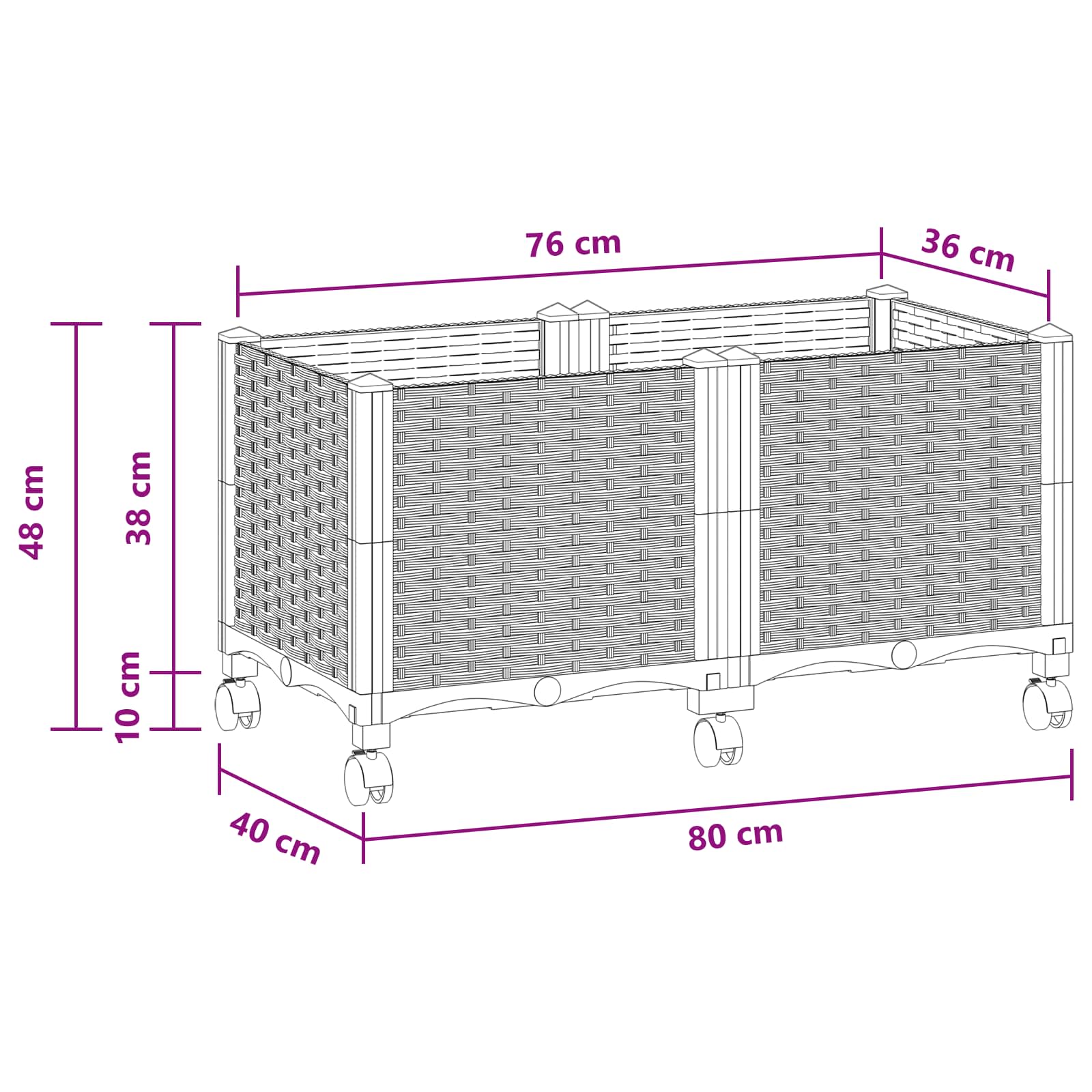 Vrtni saksija s kotačima Svjetlosiva 80 x 40 x 48 cm PP