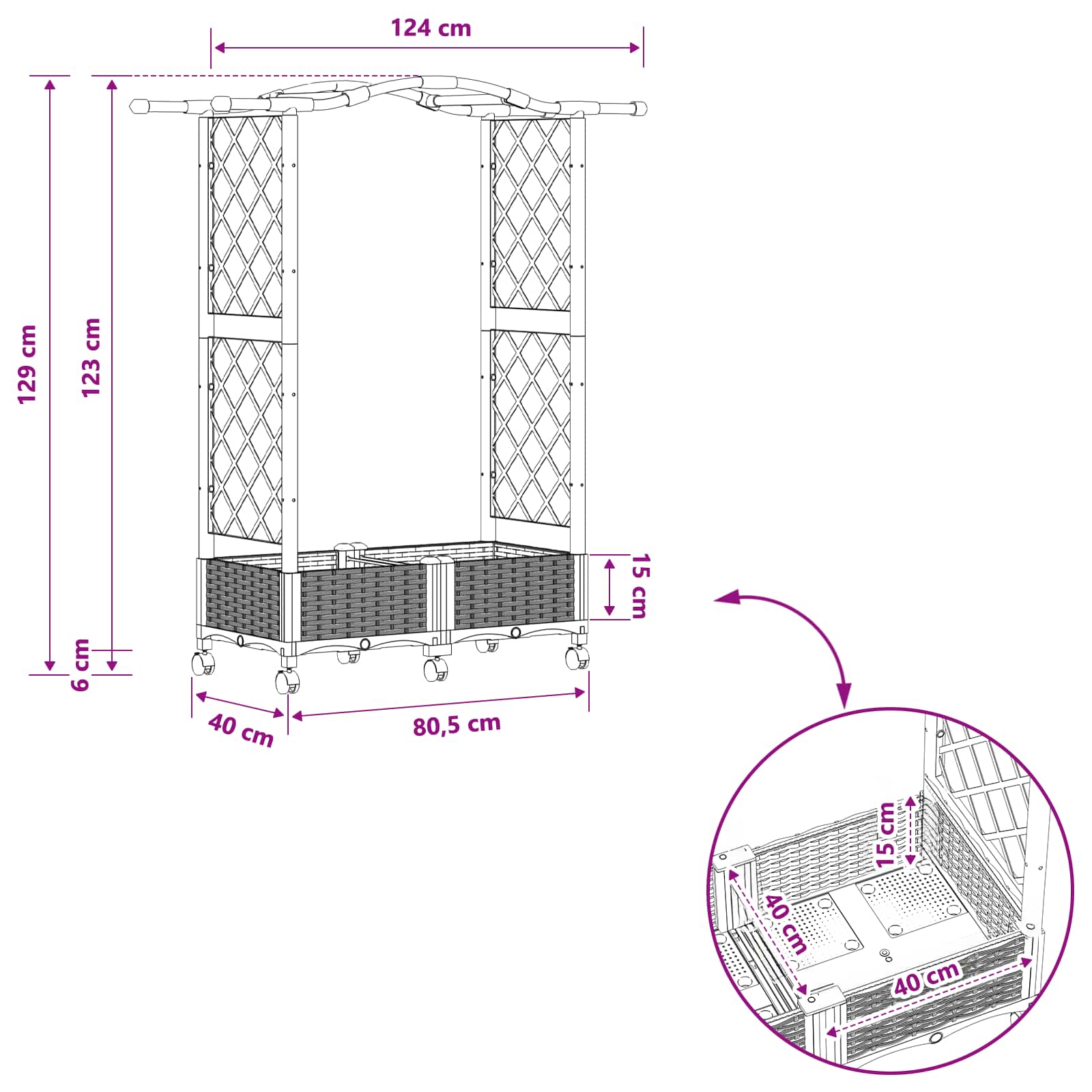 Povišeni krevet s mrežom i krovom Crna 124 x 40 x 129 cm PP