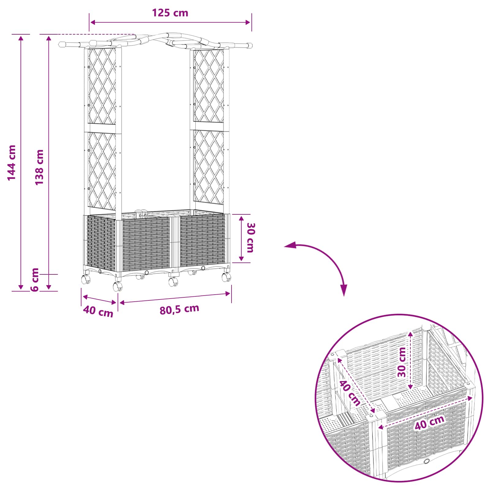 Povišeni krevet s mrežom i krovom Crna 125 x 40 x 144 cm PP