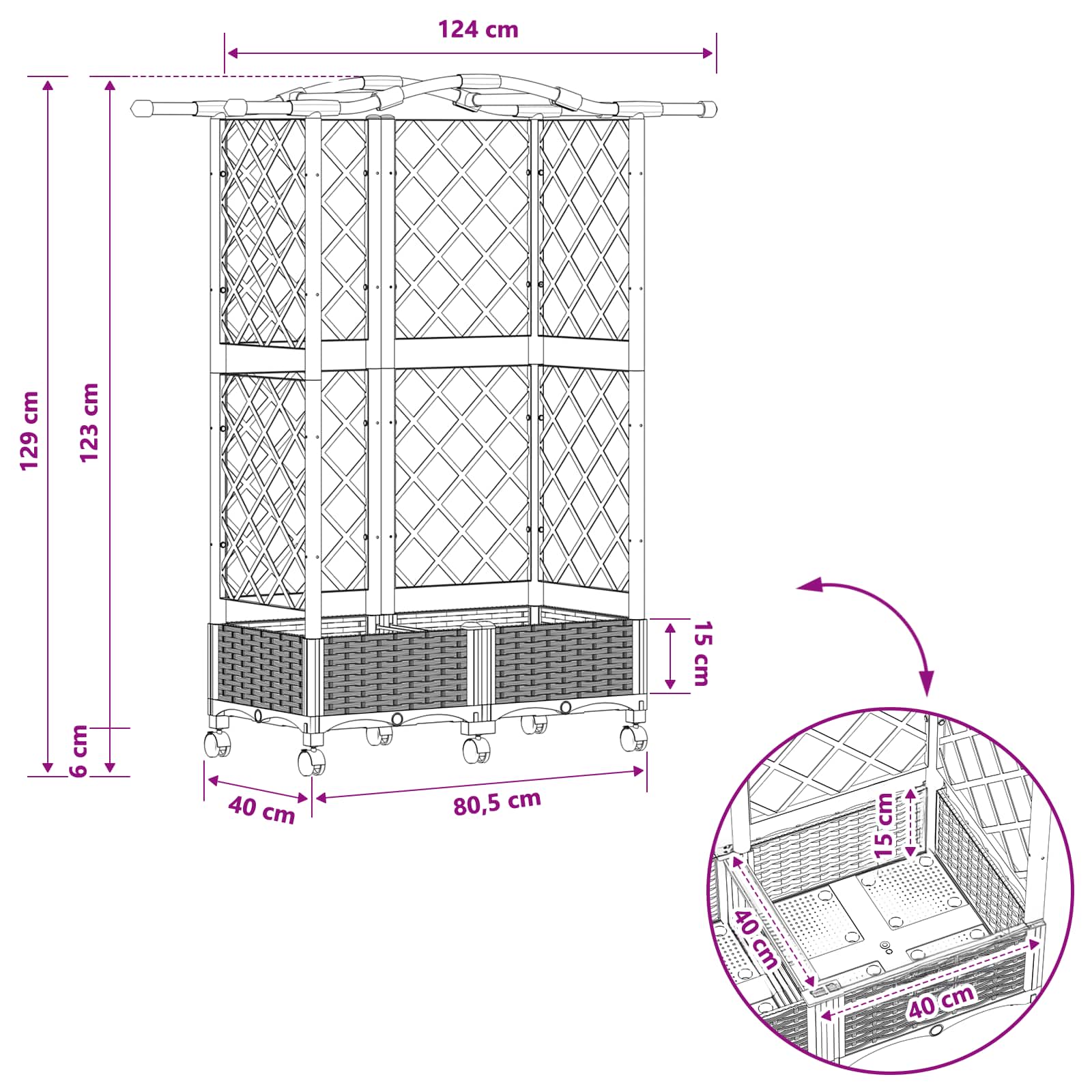 Povišeni krevet s mrežom i krovom Crna 124 x 40 x 129 cm PP
