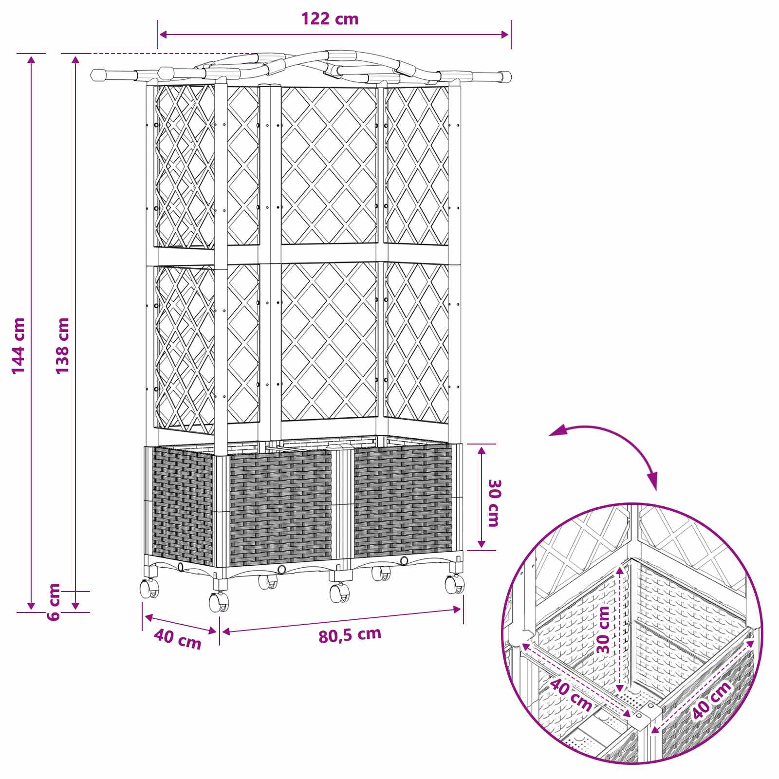 Povišeni krevet s mrežom i krovom Crna 122 x 40 x 144 cm PP