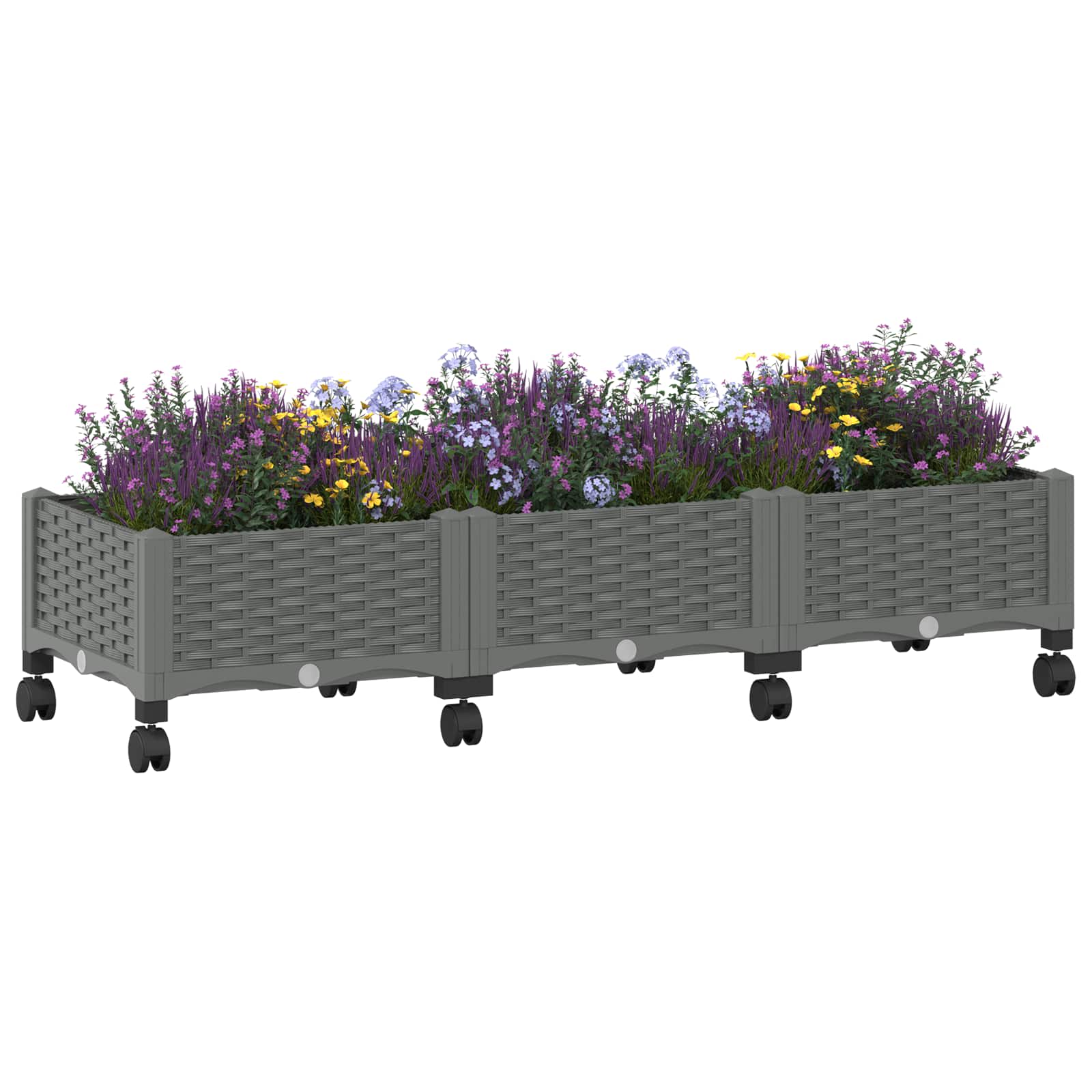Vrtni saksija s kotačima Svjetlosiva 120 x 40 x 33 cm PP