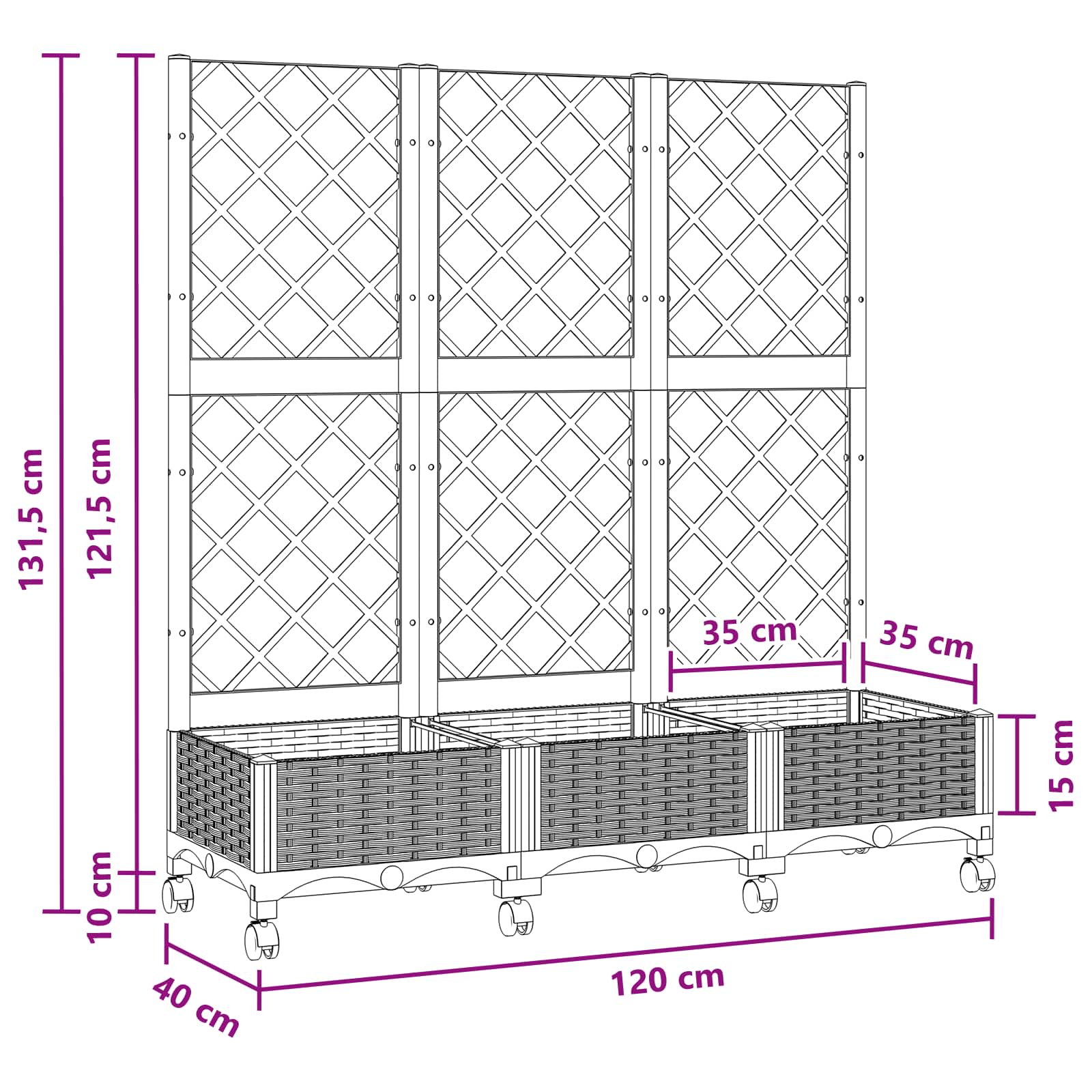 Vrtni saksija s rešetkom i kotačima Smeđa 120 x 40 x 131,5 cm