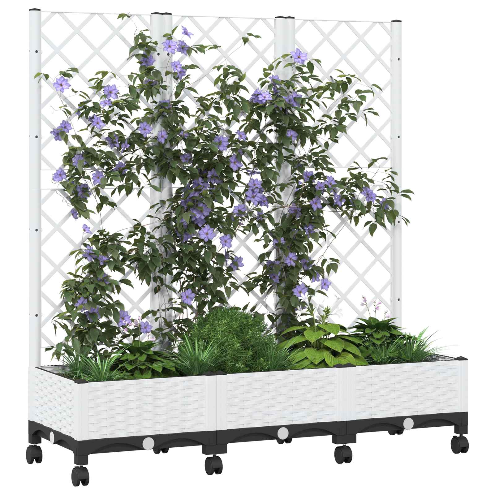 Vrtni saksija s rešetkom i kotačima Bijela 120 x 40 x 131,5 cm