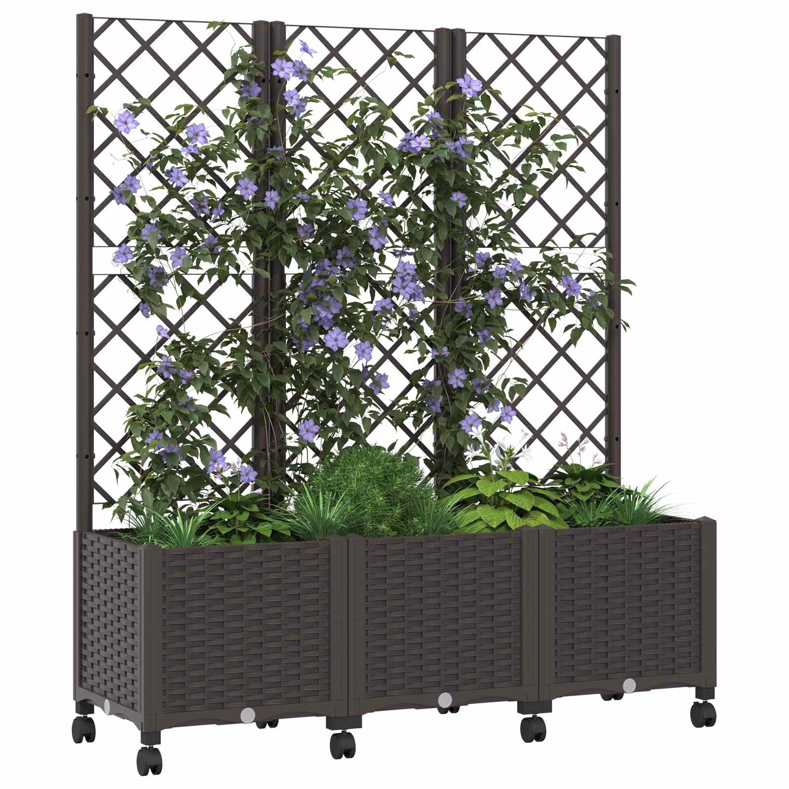 Vrtni saksija s rešetkom i kotačima Smeđa 120 x 40 x 146 cm PP