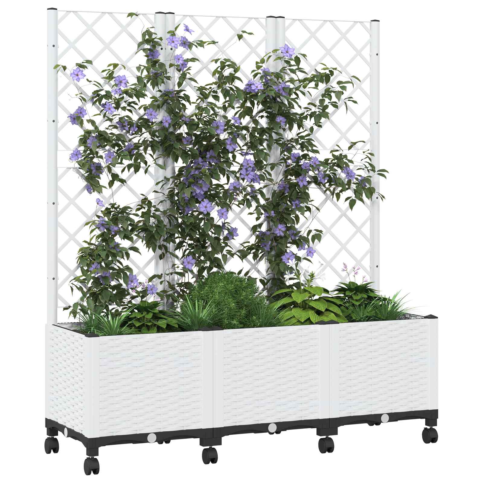 Vrtni saksija s rešetkom i kotačima Bijela 120 x 40 x 146 cm PP
