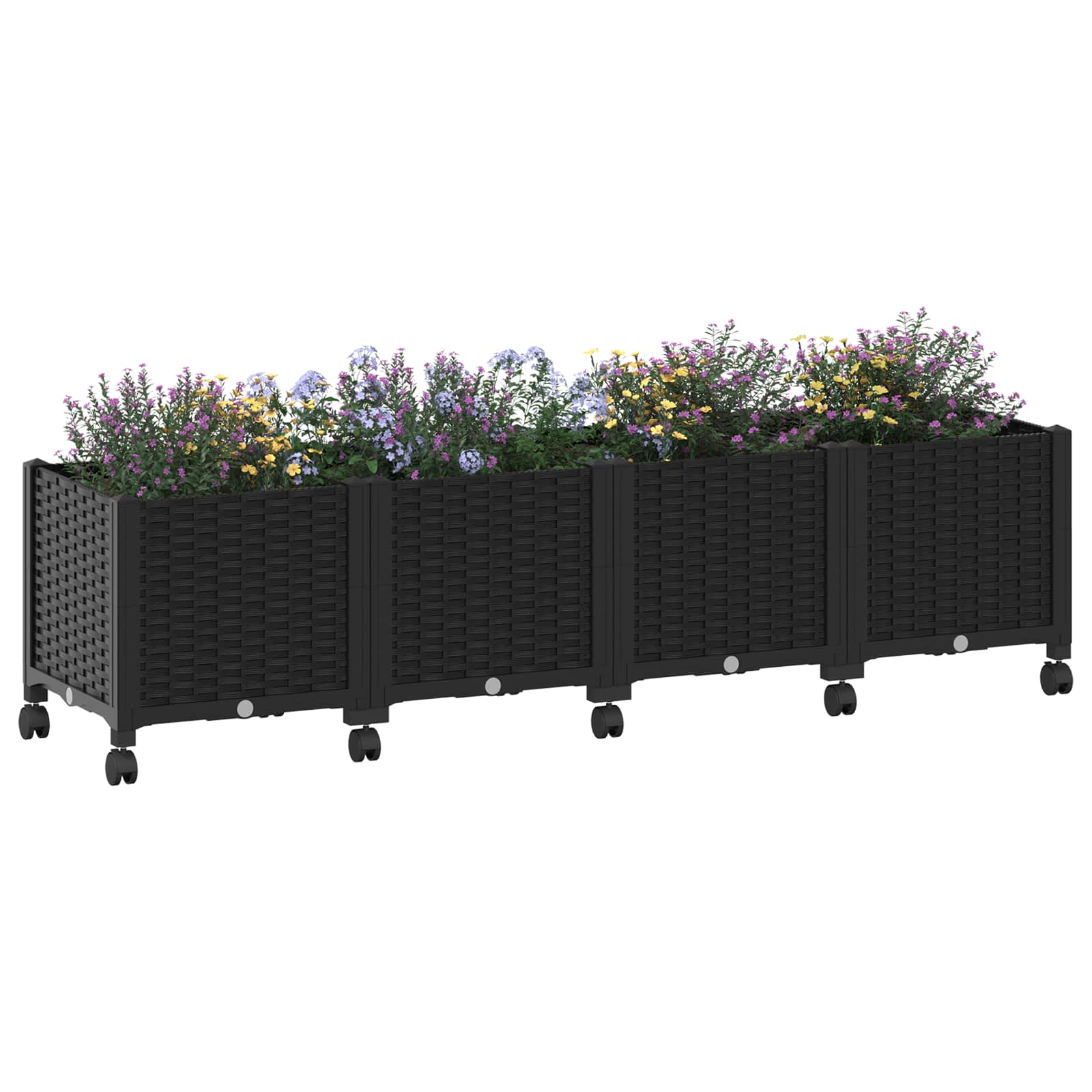 Vrtni saksija s kotačima Crna 160 x 40 x 44 cm PP