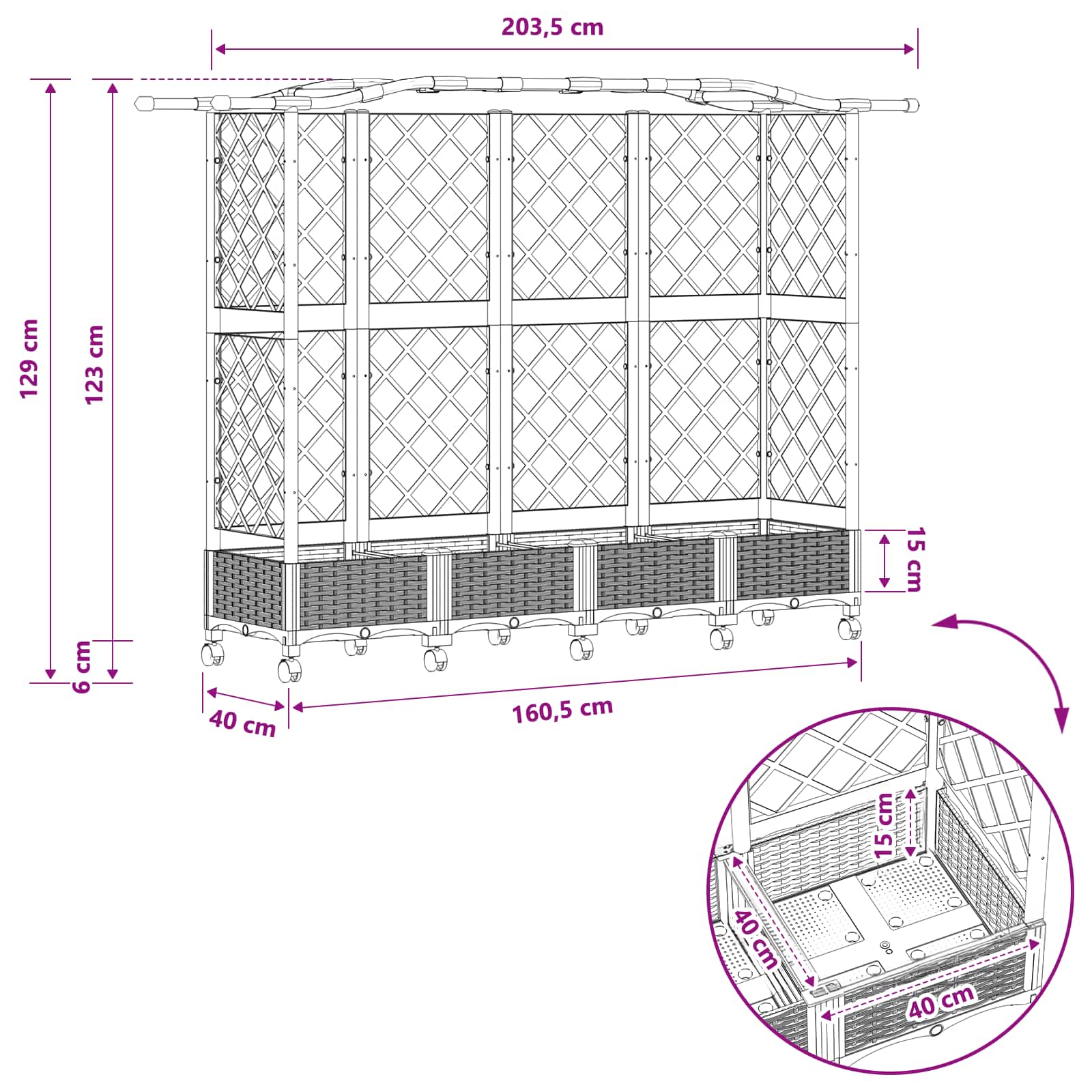Povišeni krevet s mrežom i krovom Siva 203,5 x 40 x 129 cm PP