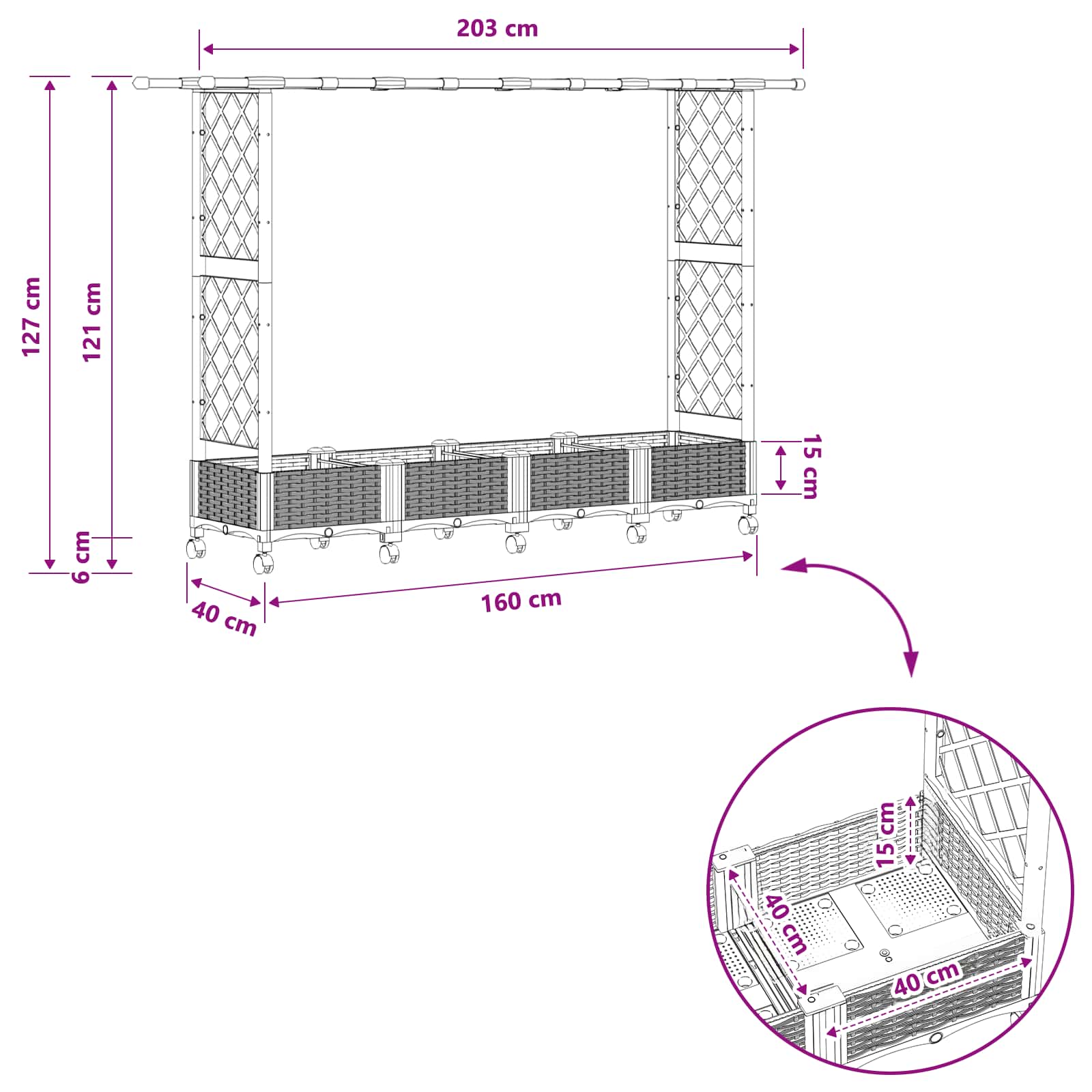 Povišeni krevet s mrežom i krovom Siva 203 x 40 x 127 cm PP