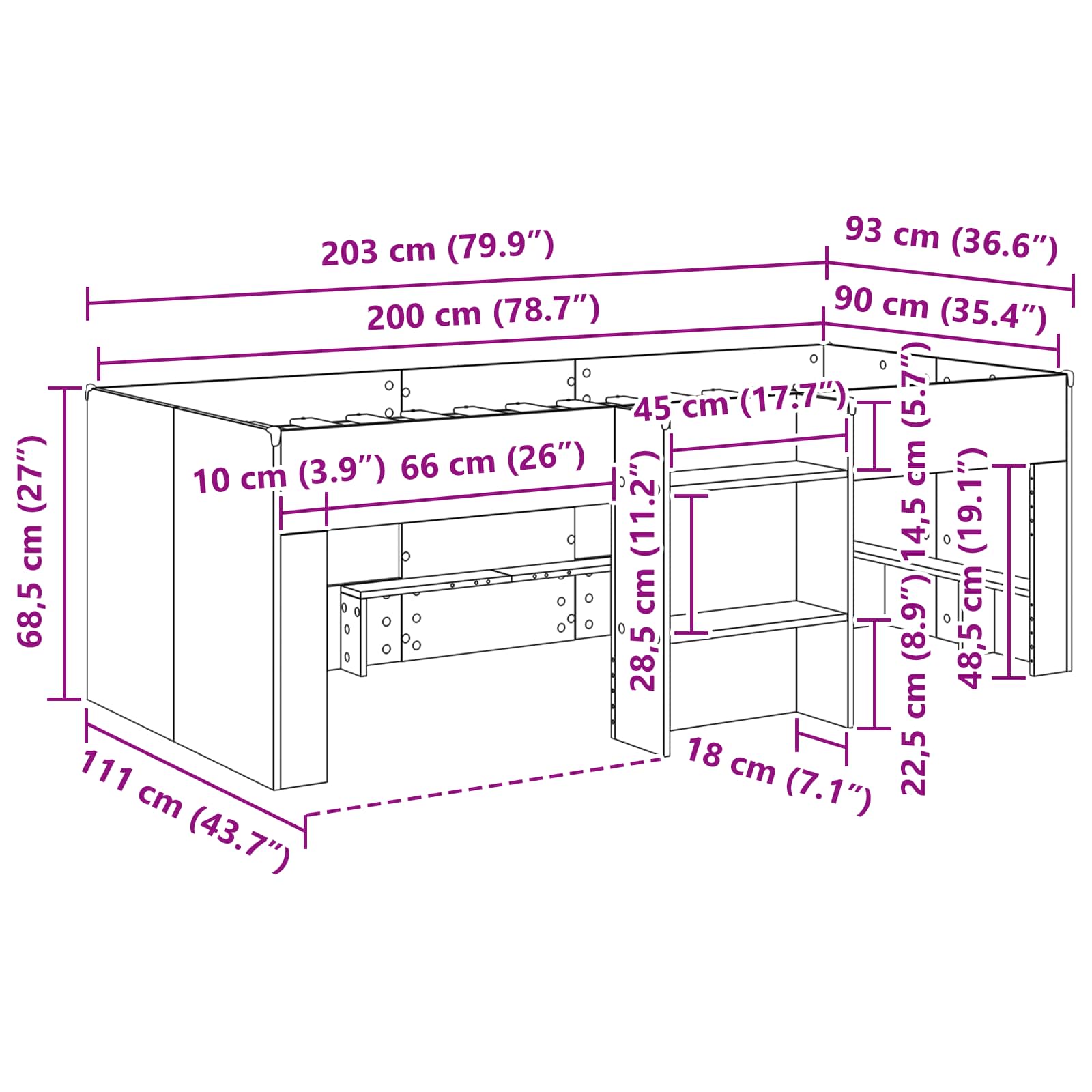 Kreveta za visoko spavanje djece 2 pcs Bijela 90 x 200 cm