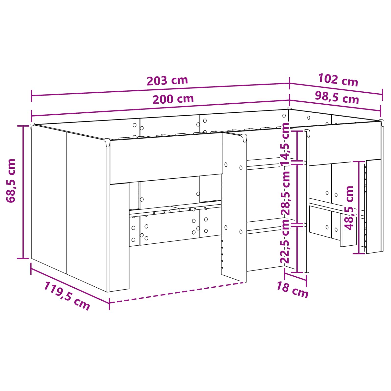 Kreveta za visoko spavanje djece 2 pcs Betonska siva