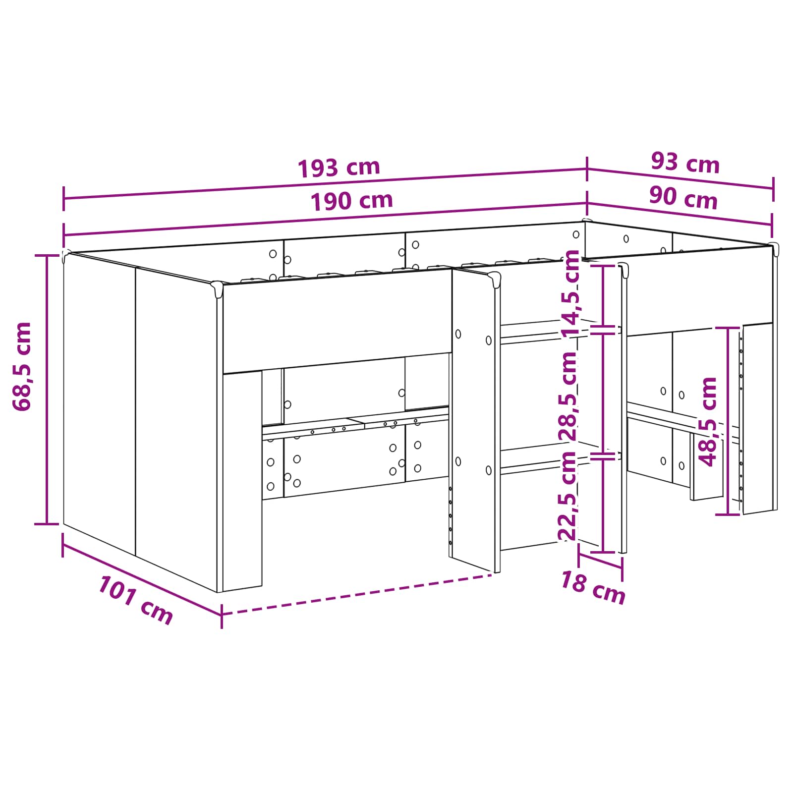 Kreveta za visoko spavanje djece 2 pcs Hrast sonoma 90 x 190 cm