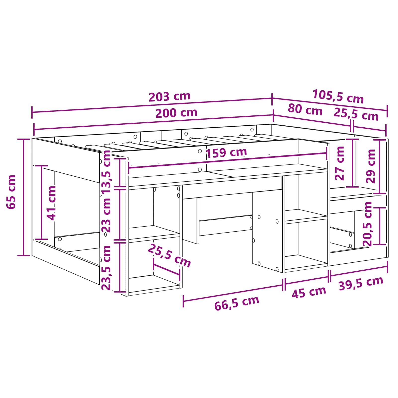 Krevet za djecu s ladicama Staro drvo 80 x 200 cm
