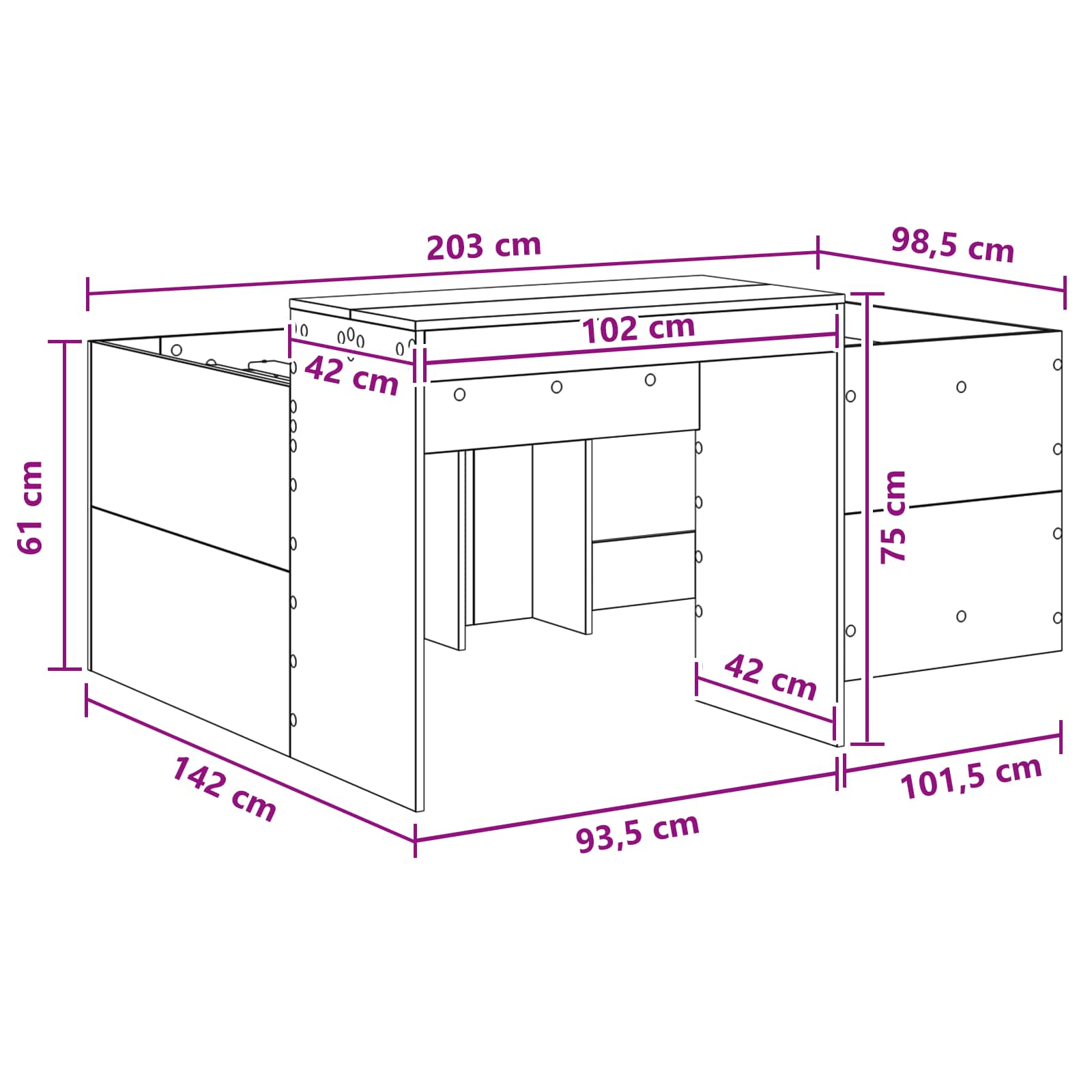 Krevet za djecu s visokim okvirom i stolom Bijela 98.5 x 200 cm