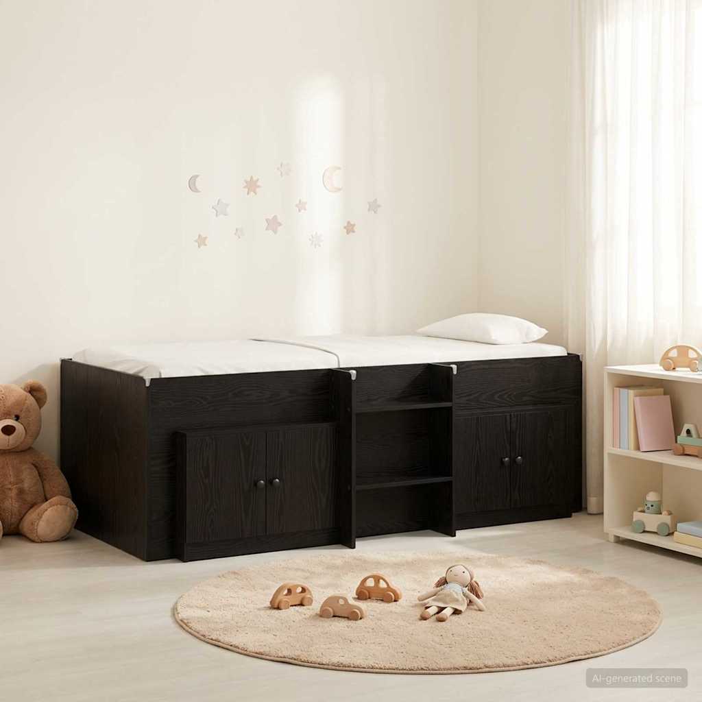 Loft krevet s ormarom s pohranom 3 kom. Crna Konstruirano drvo