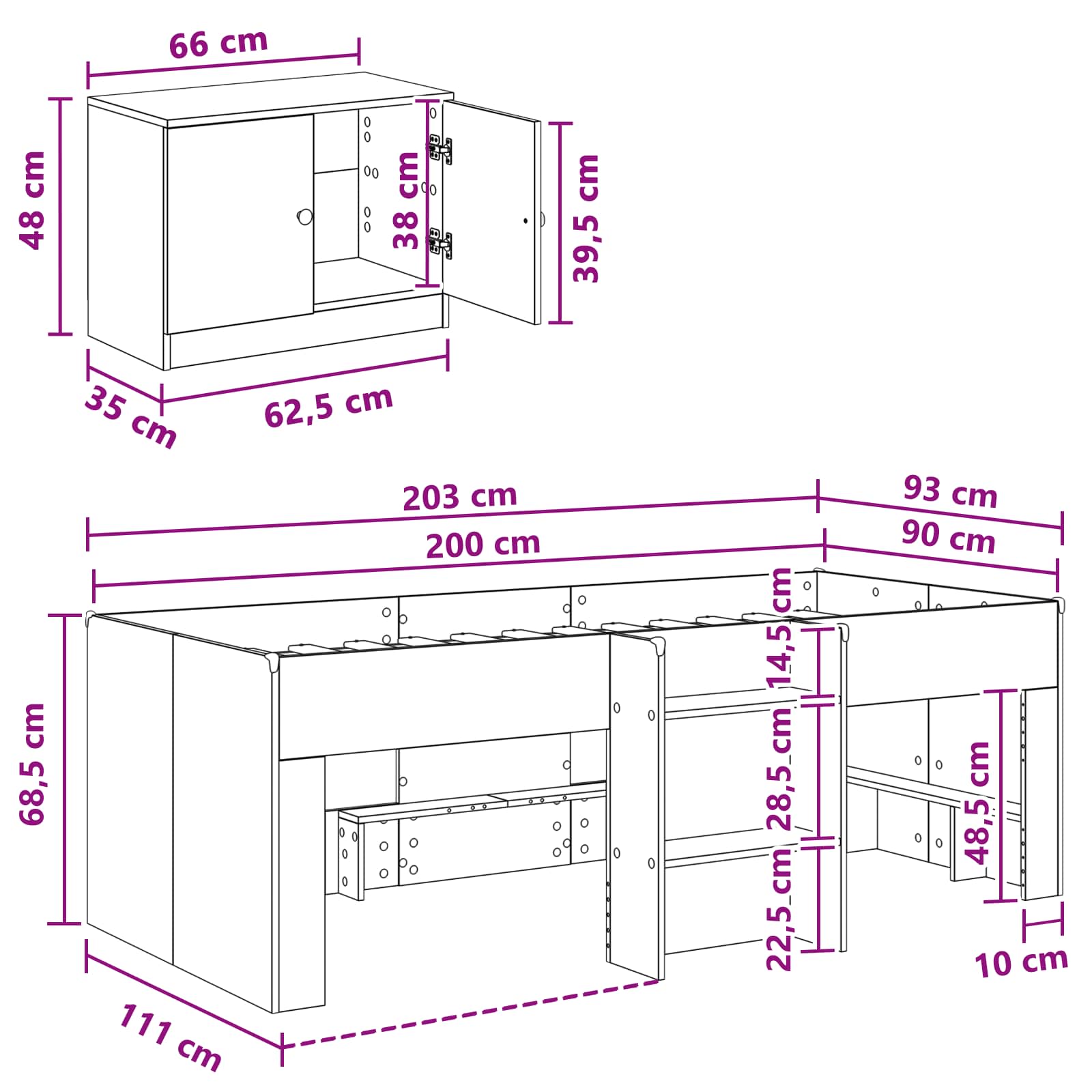 Loft krevet s ormarom 3 pcs Dimljeni hrast Konstruirano drvo