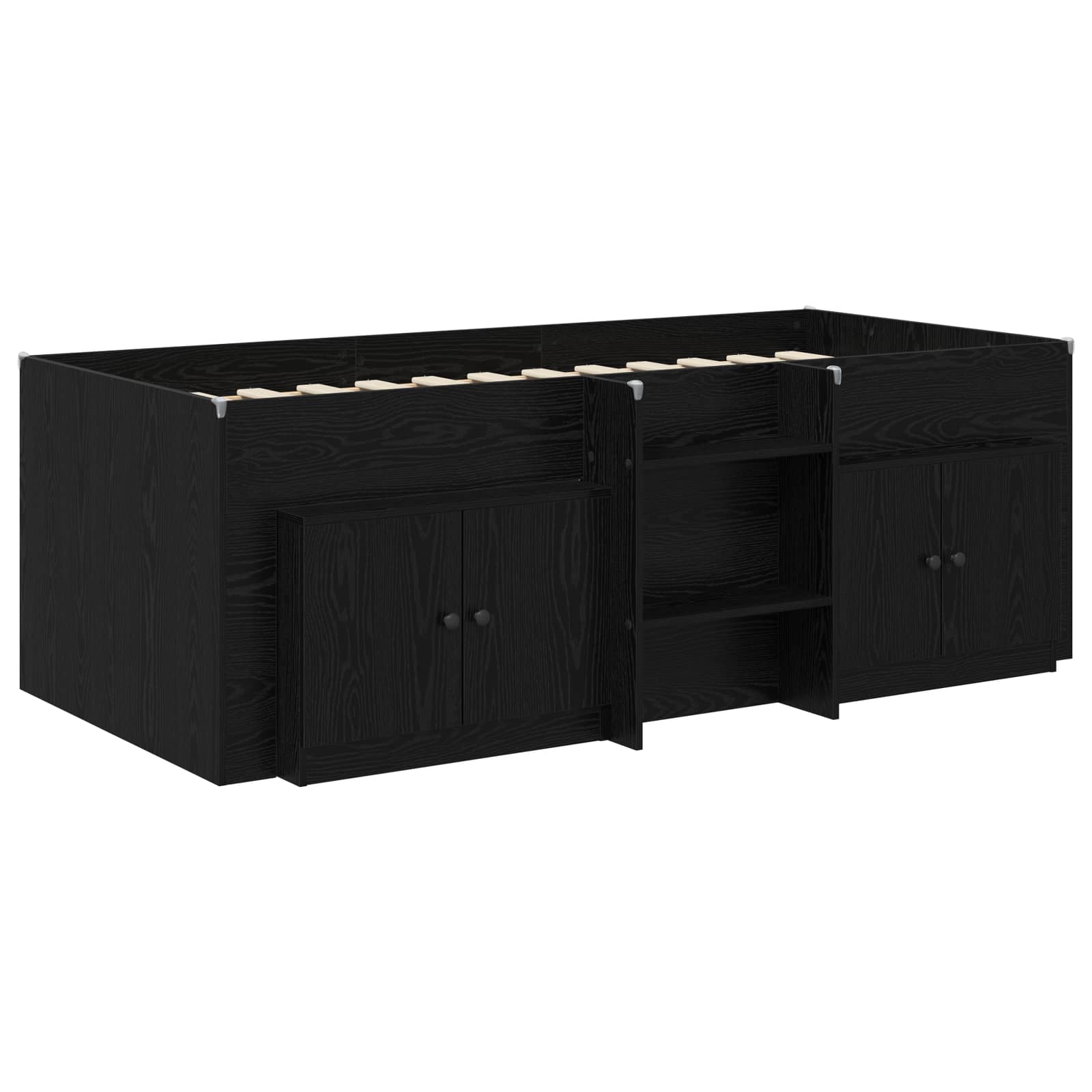 Loft krevet s ormarom s pohranom 3 pcs Crna Konstruirano drvo