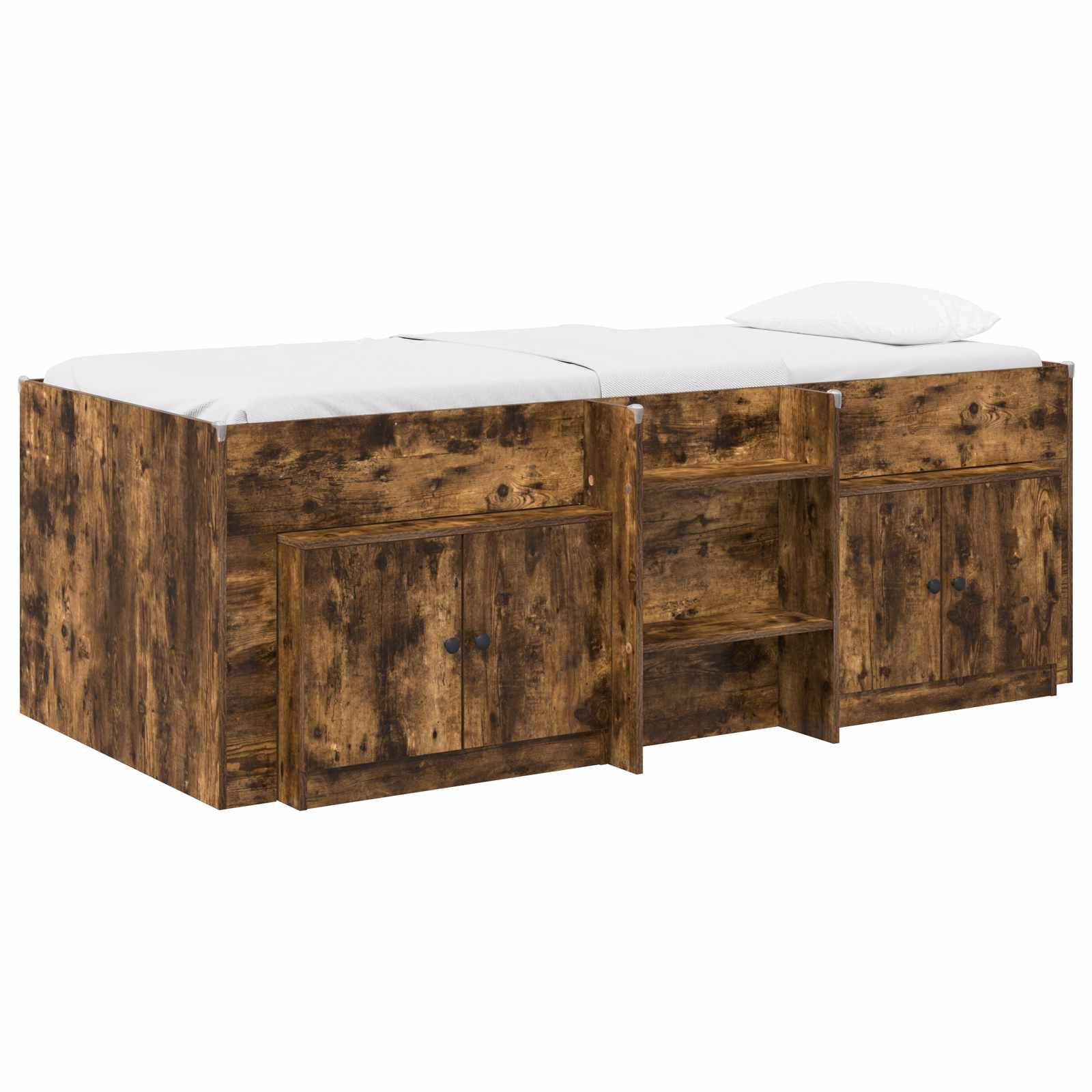 Loft krevet s ormarom 3 pcs Dimljeni hrast Konstruirano drvo