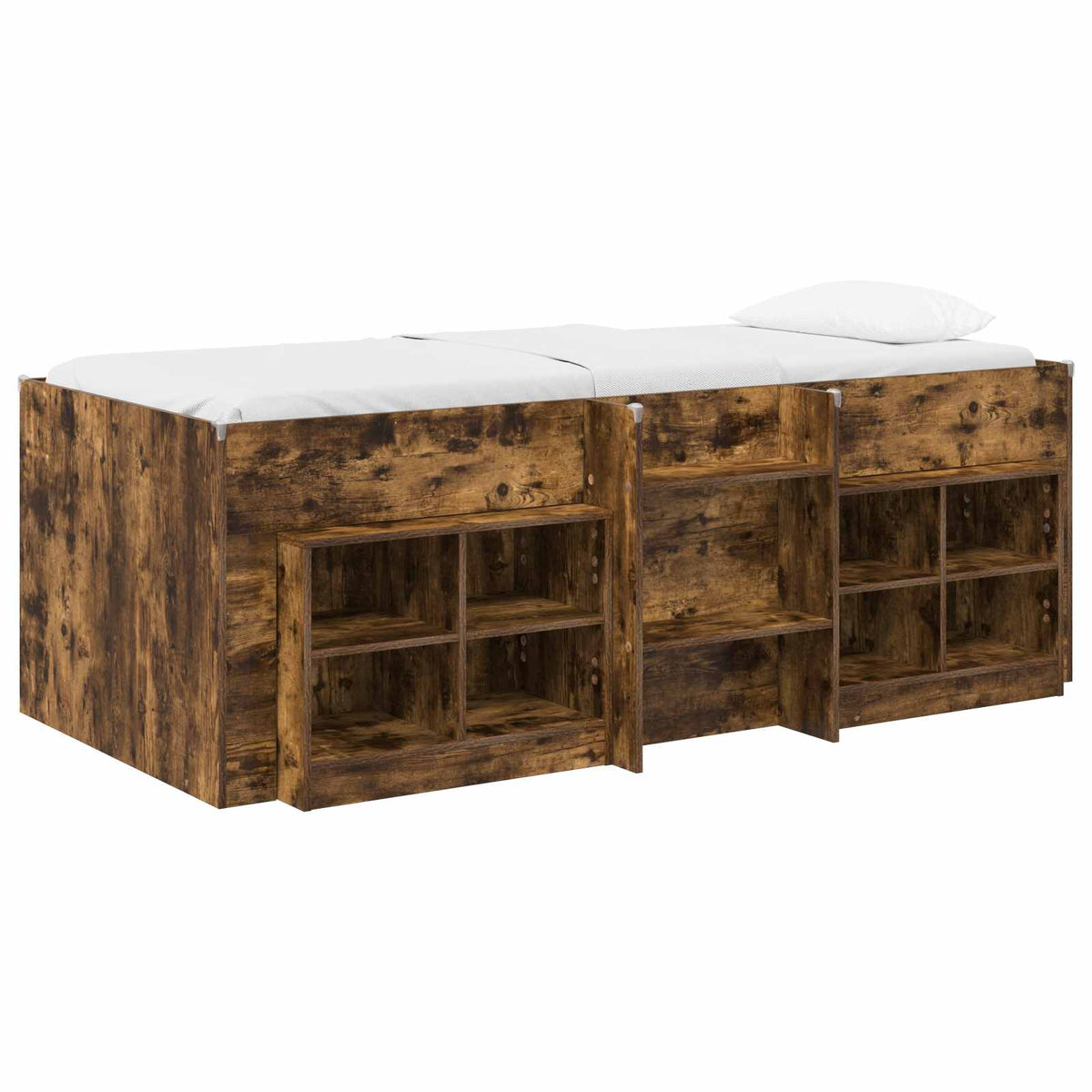 Loft krevet s ormarom 3 kom. Dimljeni hrast Konstruirano drvo Smeđa 90 x 200 cm