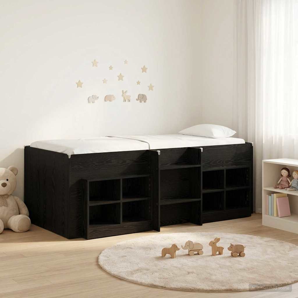 Loft krevet s ormarom 3 kom. Crni hrast Konstruirano drvo