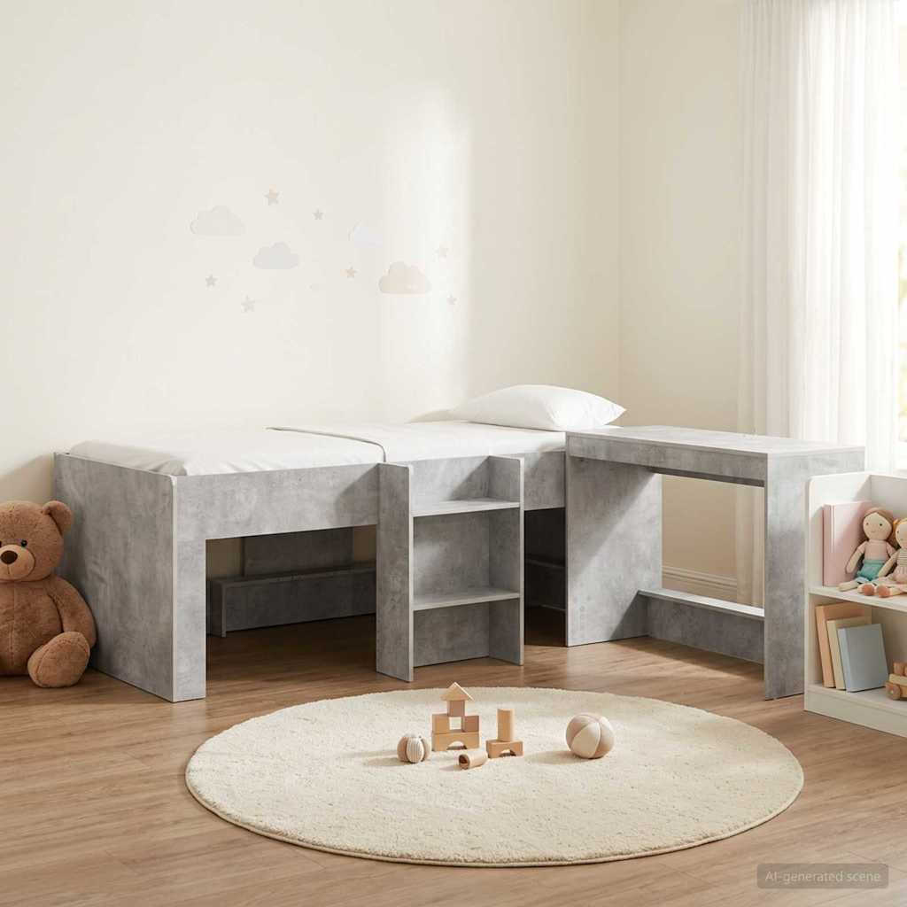 Krevet za djecu s visokim okvirom i stolom 2 kom. Betonska siva