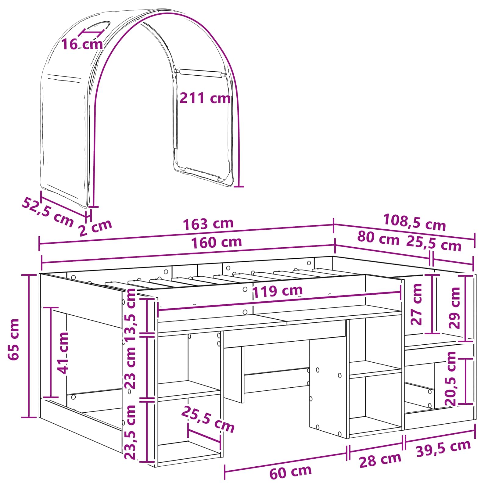 Krevet s Tunnels 4 pcs Bijela i plava Konstruirano drvo