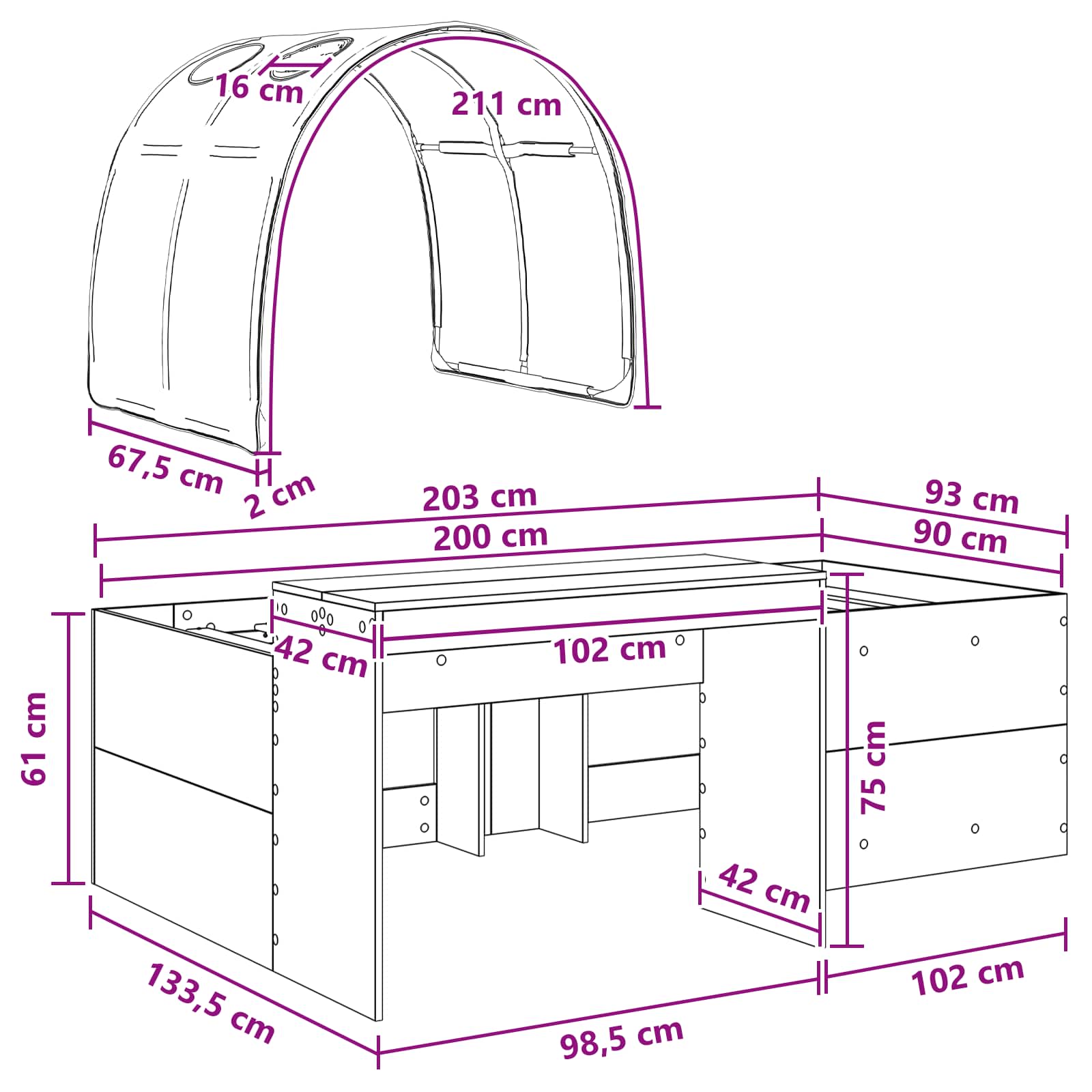 Krevet s tunelom 4 pcs Artisian hrast i bijela