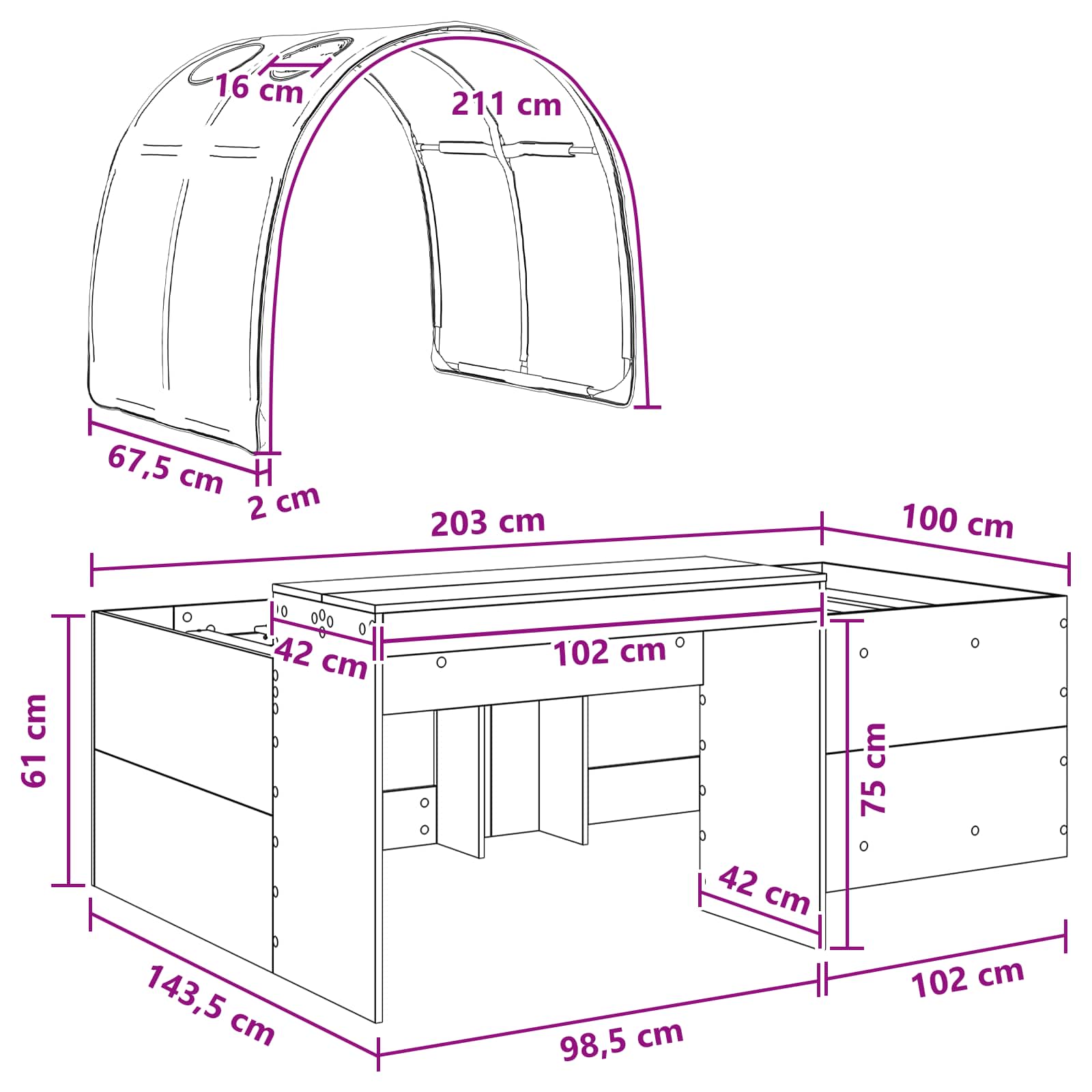 Krevet s Tunnels 4 pcs Bijela i crvena Konstruirano drvo