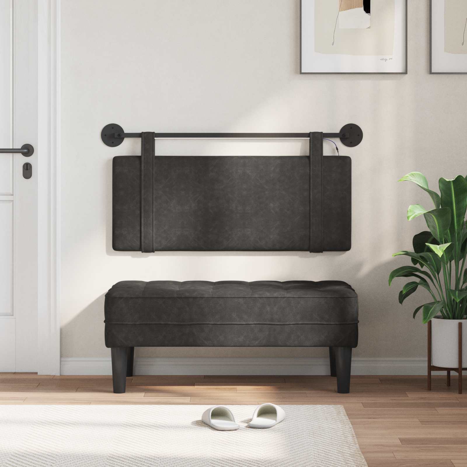 Viseće uzglavlje kreveta S LED svjetlom Crna Antikni PU