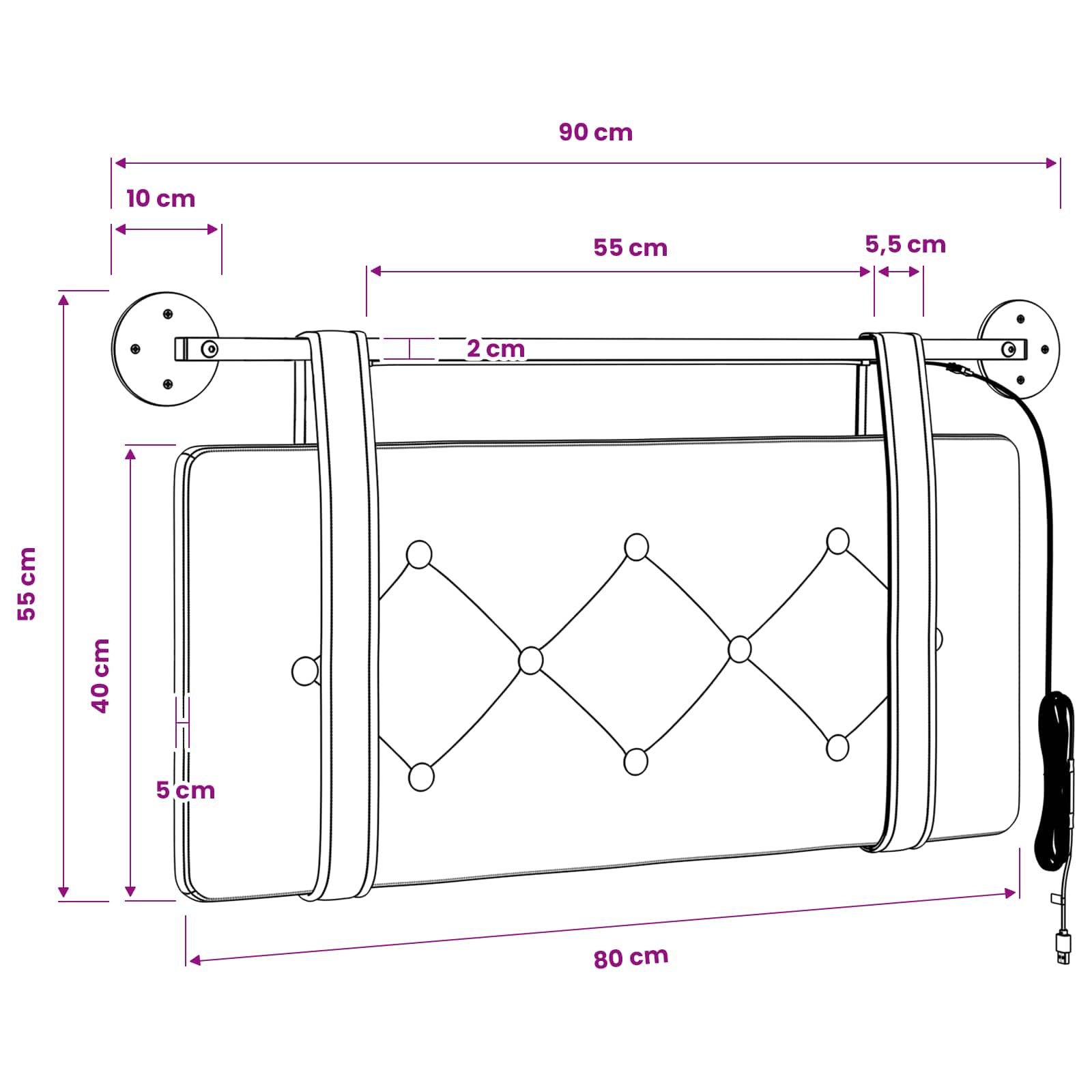 Viseće uzglavlje kreveta S LED svjetlom Morska zelena Baršun