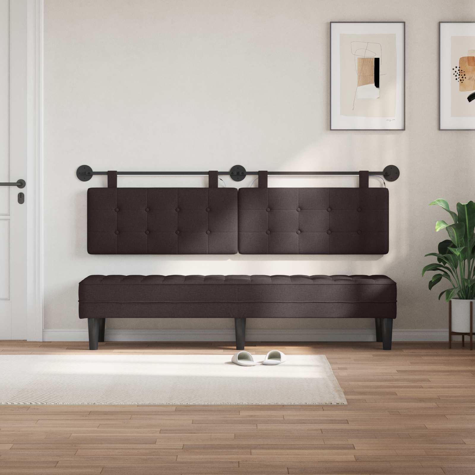 Viseće uzglavlje kreveta S LED svjetlom Tamno smeđa Tkanina