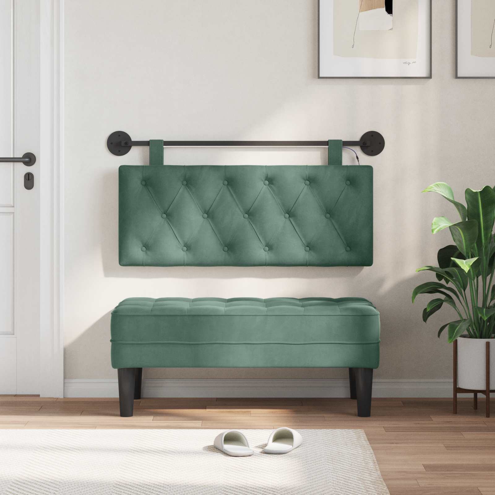 Viseće uzglavlje kreveta S LED svjetlom Morska zelena Baršun
