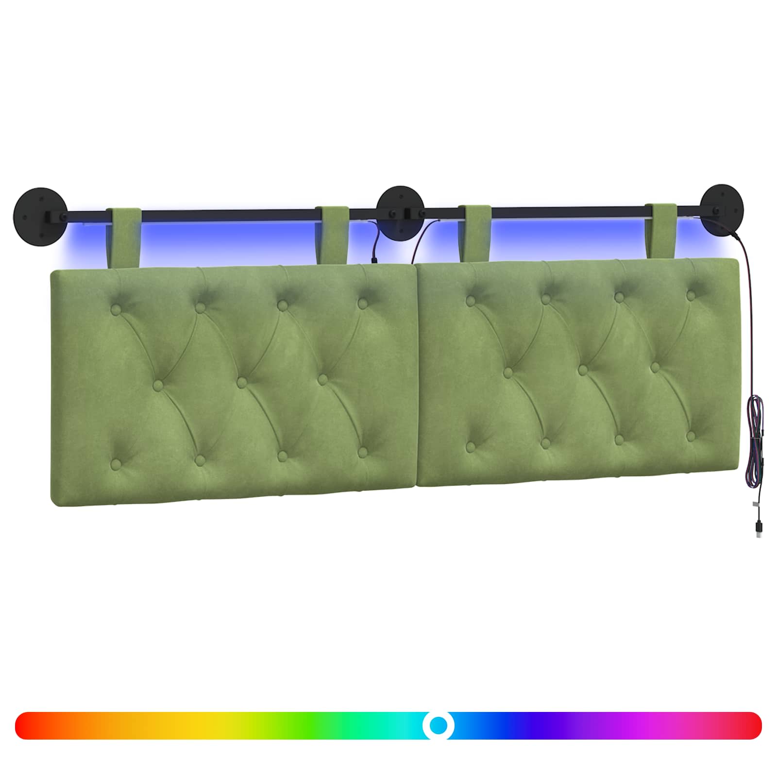 Viseće uzglavlje kreveta S LED svjetlom Svijetlo zelena Baršun