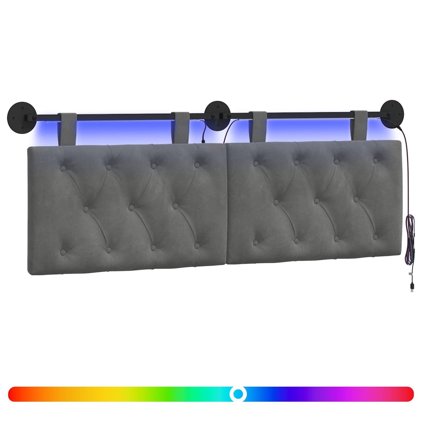 Viseće uzglavlje kreveta S LED svjetlom Tamnosiva Baršun