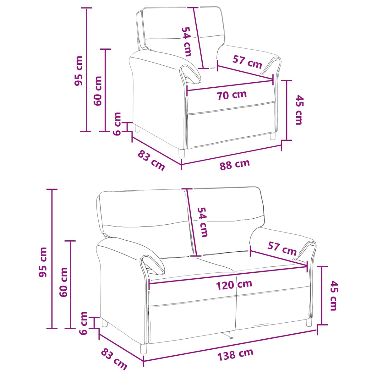 Set sofe 2 kom. Bijela Tkanina