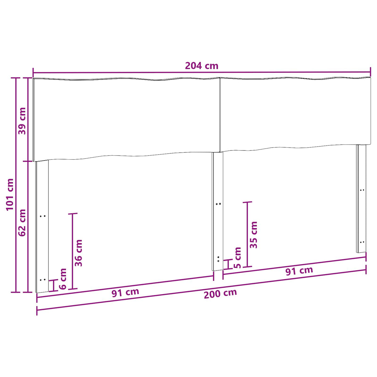 Uzglavlje s prirodnim rubom ROSTOCK Bijela 200 cm