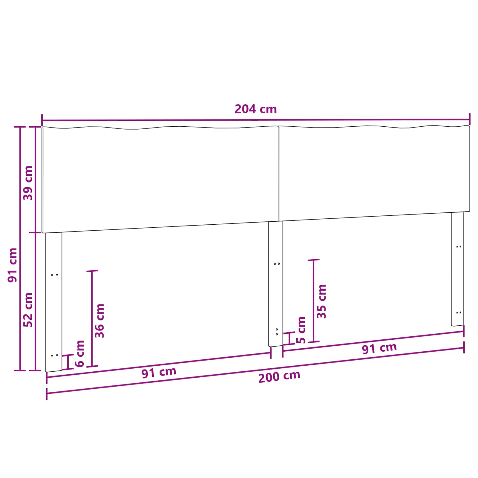 Uzglavlje s prirodnim rubom ROSTOCK Bijela 200 cm