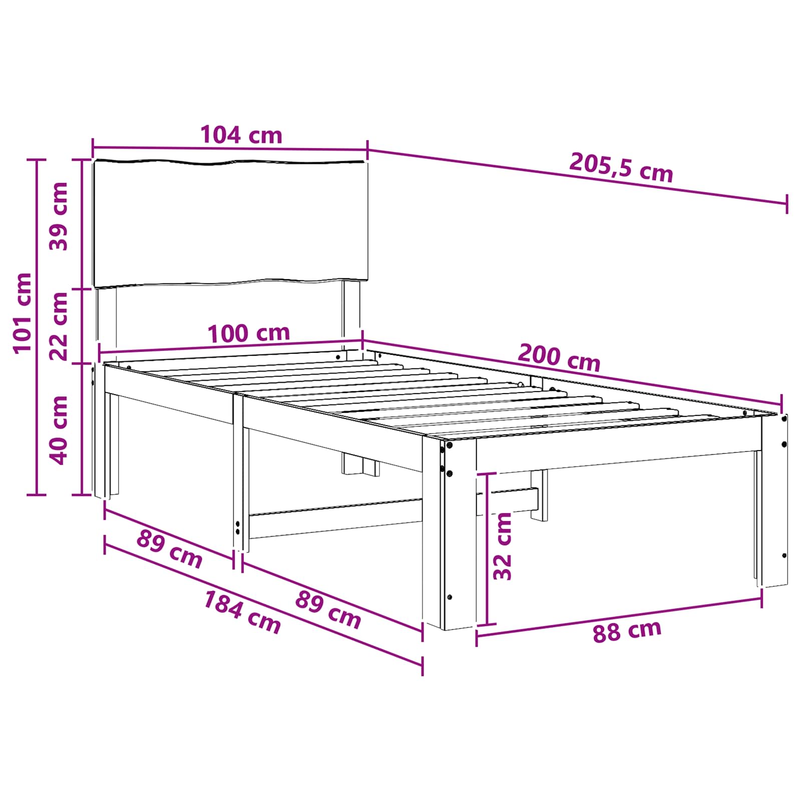 Krevet s uzglavljem ROSTOCK Prirodna 100 x 200 cm