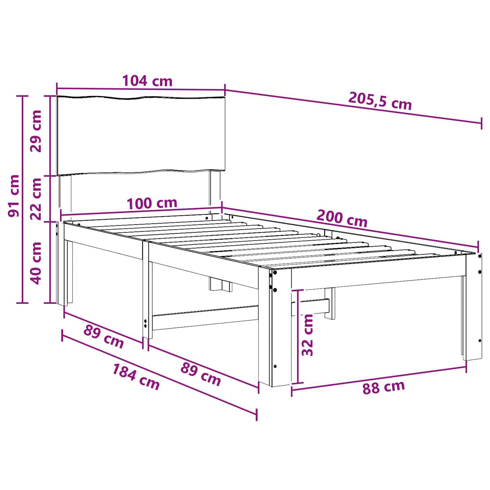 Krevet s uzglavljem ROSTOCK Prirodna 100 x 200 cm