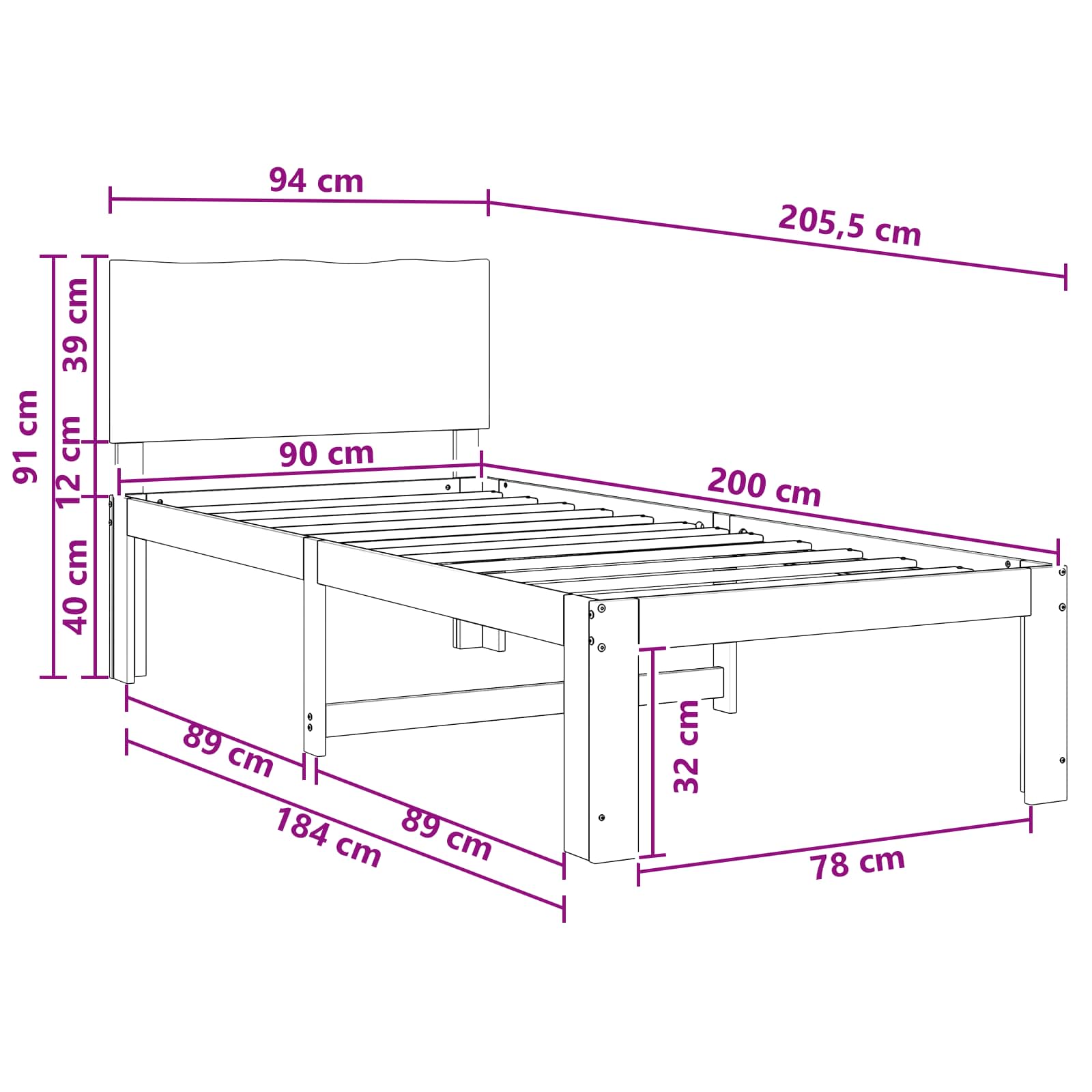 Krevet s uzglavljem ROSTOCK Prirodna 90 x 200 cm