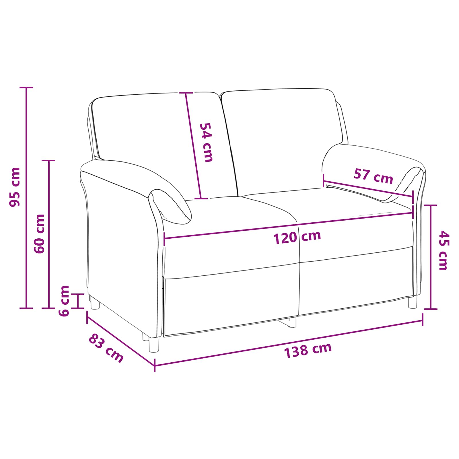 Sofa za dvije osobe Tamnosiva 138 x 83 x 95 cm Baršun