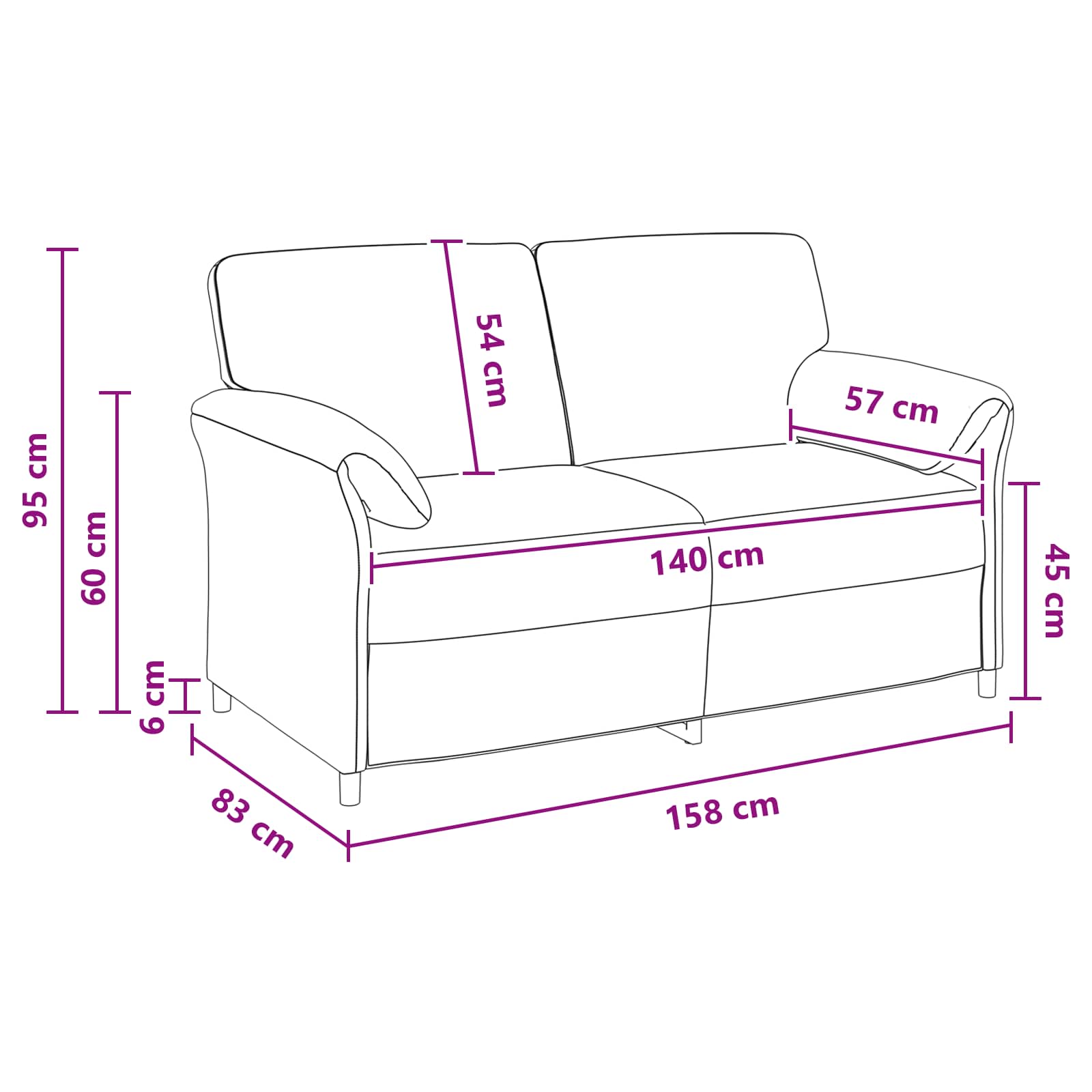 Sofa za dvije osobe Tamnosiva 158 x 83 x 95 cm Baršun