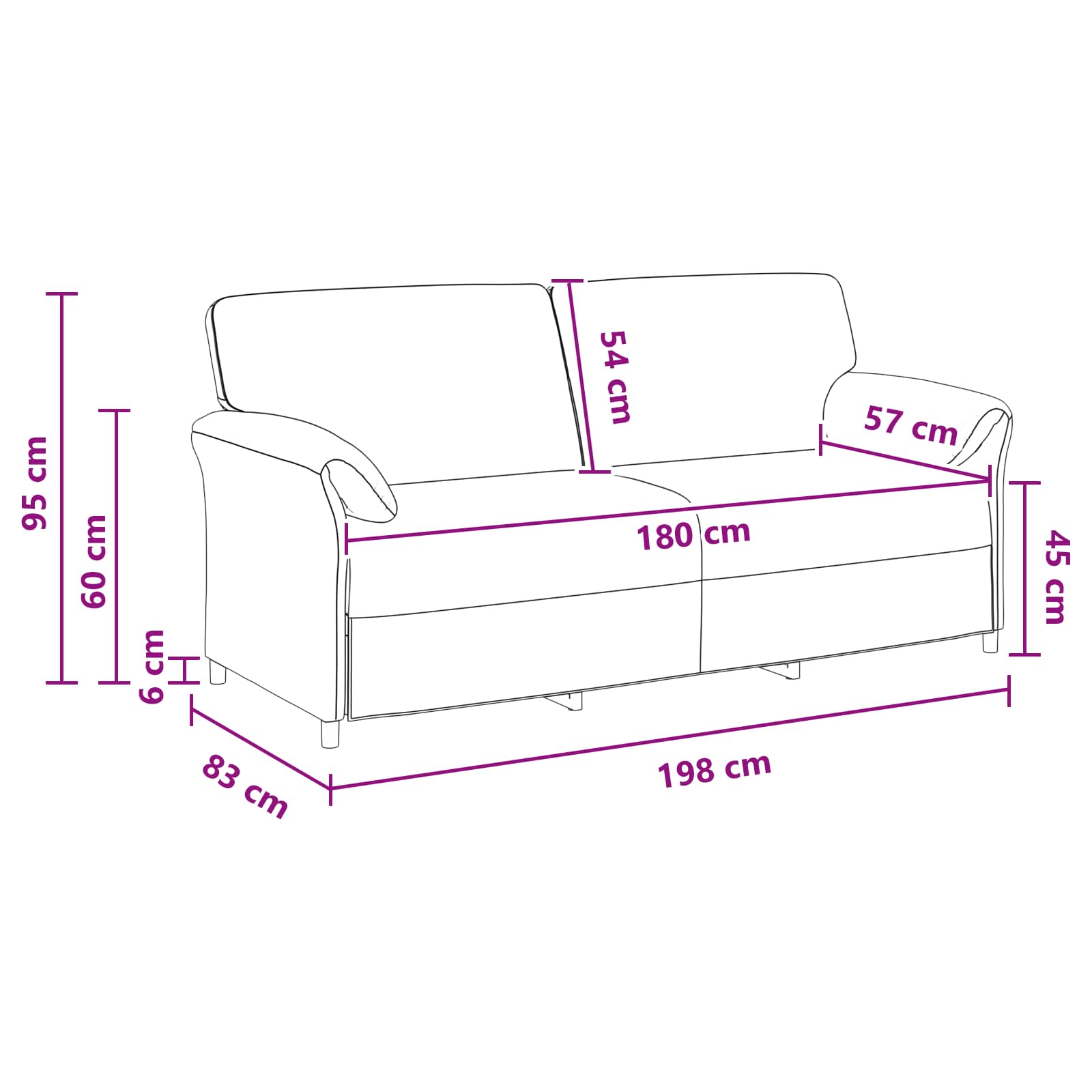Sofa za 3 osobe Krem 198 x 83 x 95 cm Baršun