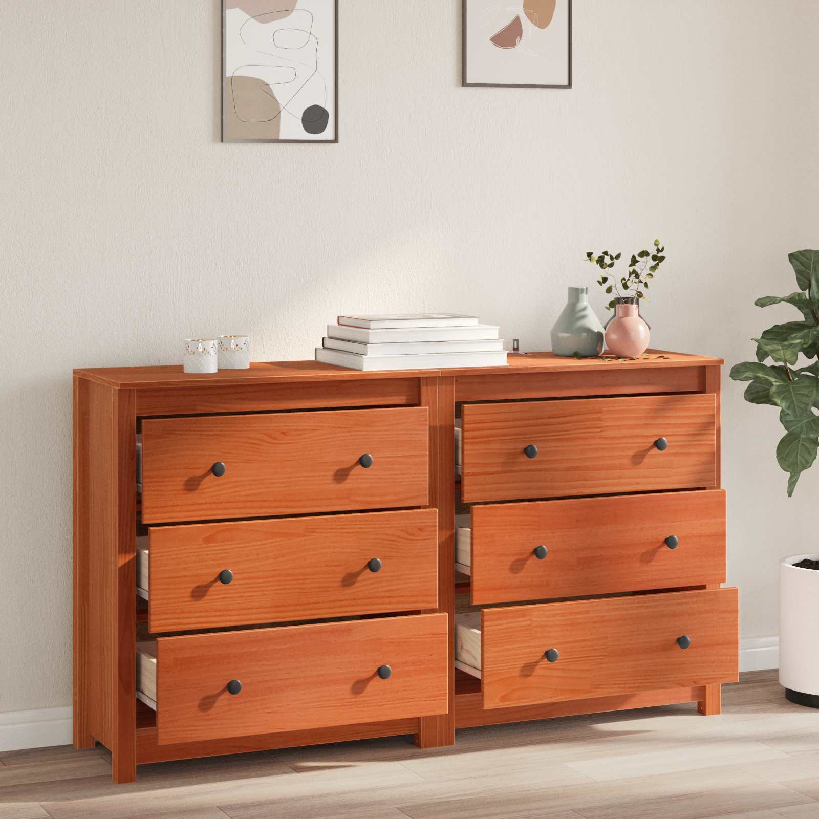 Kreveta 2 pcs Vosak Smeđa 140 x 35 x 80 cm Masivna borovina