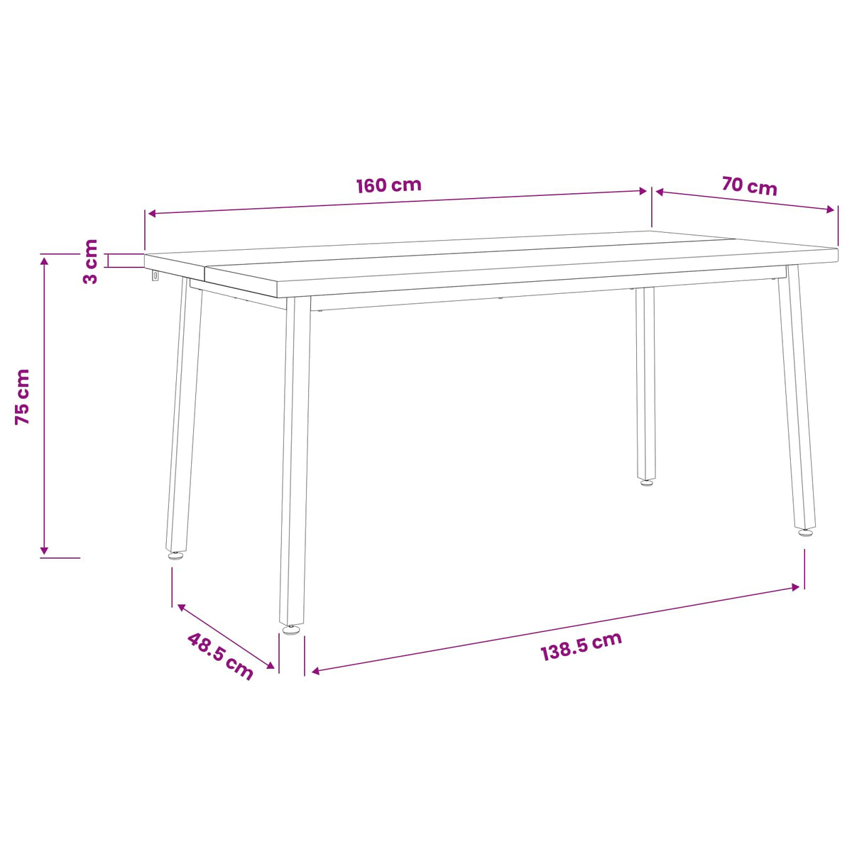 Kvadratni blagovaonski stol 160 x 70 x 75 cm Prirodna