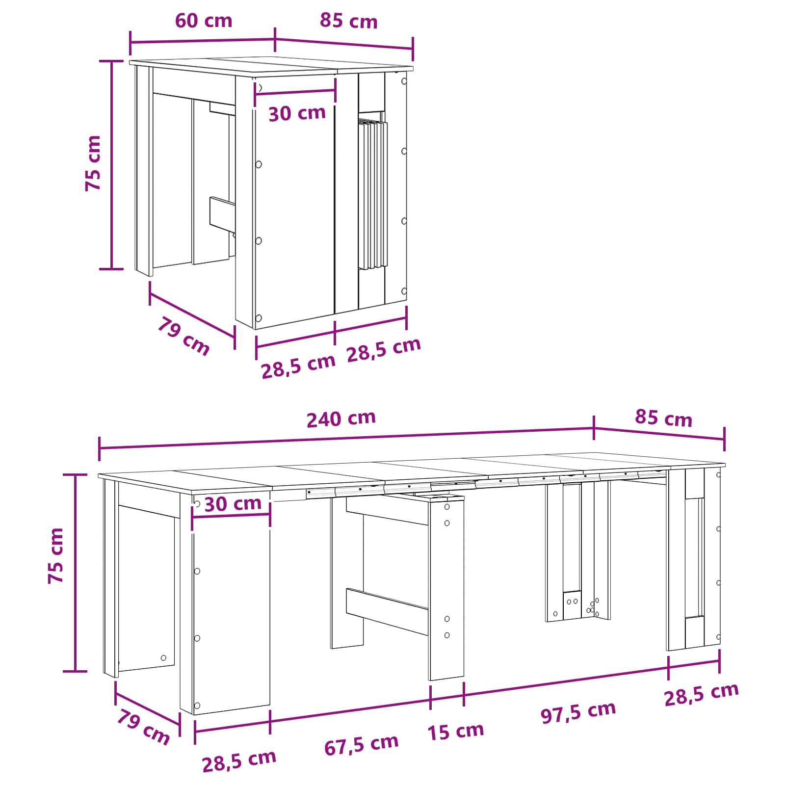 Blagovaonski stol 240 x 85 x 75 cm Konstruirano drvo Staro drvo